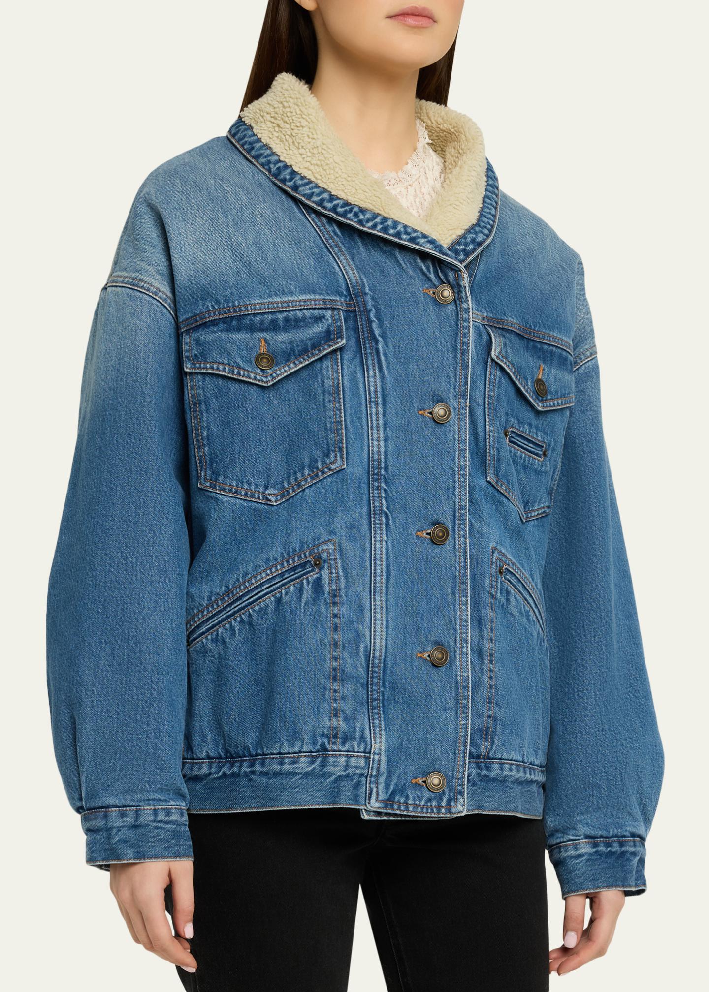 Isabel Marant Pimia Faux-Fur Lined Denim Jacket - Bergdorf Goodman