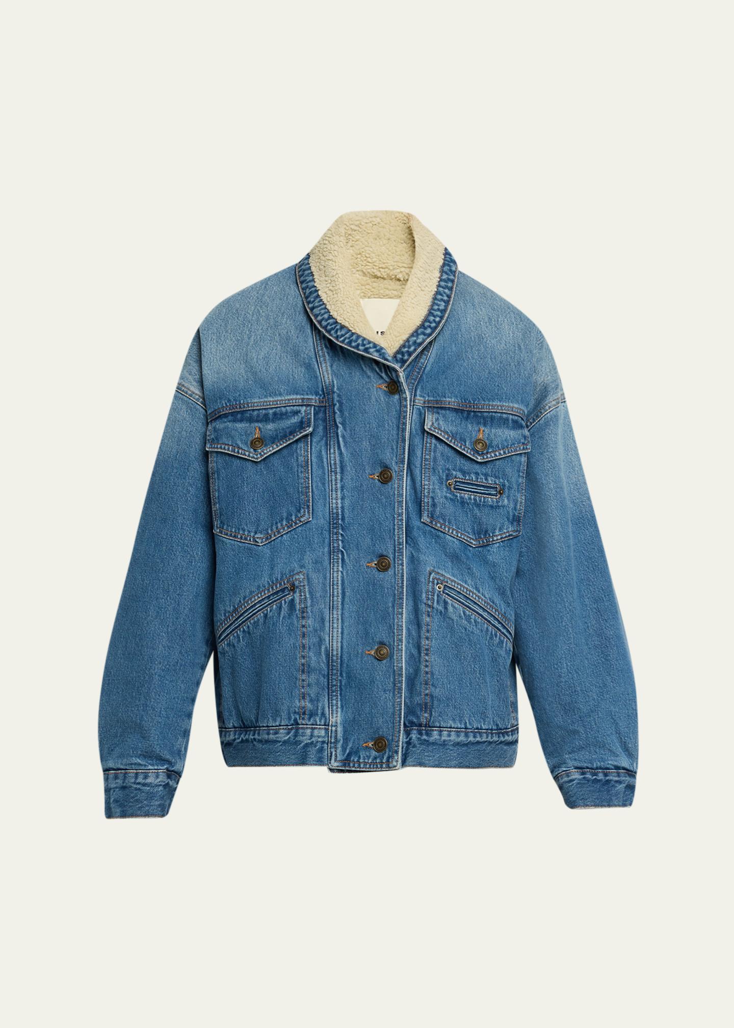 ISABEL MARANT デニムシャツ　ブルー　36 新品タグ付　plan c Isabel Marant Pimia Faux-Fur Lined Denim Jacket - Bergdorf Goodman