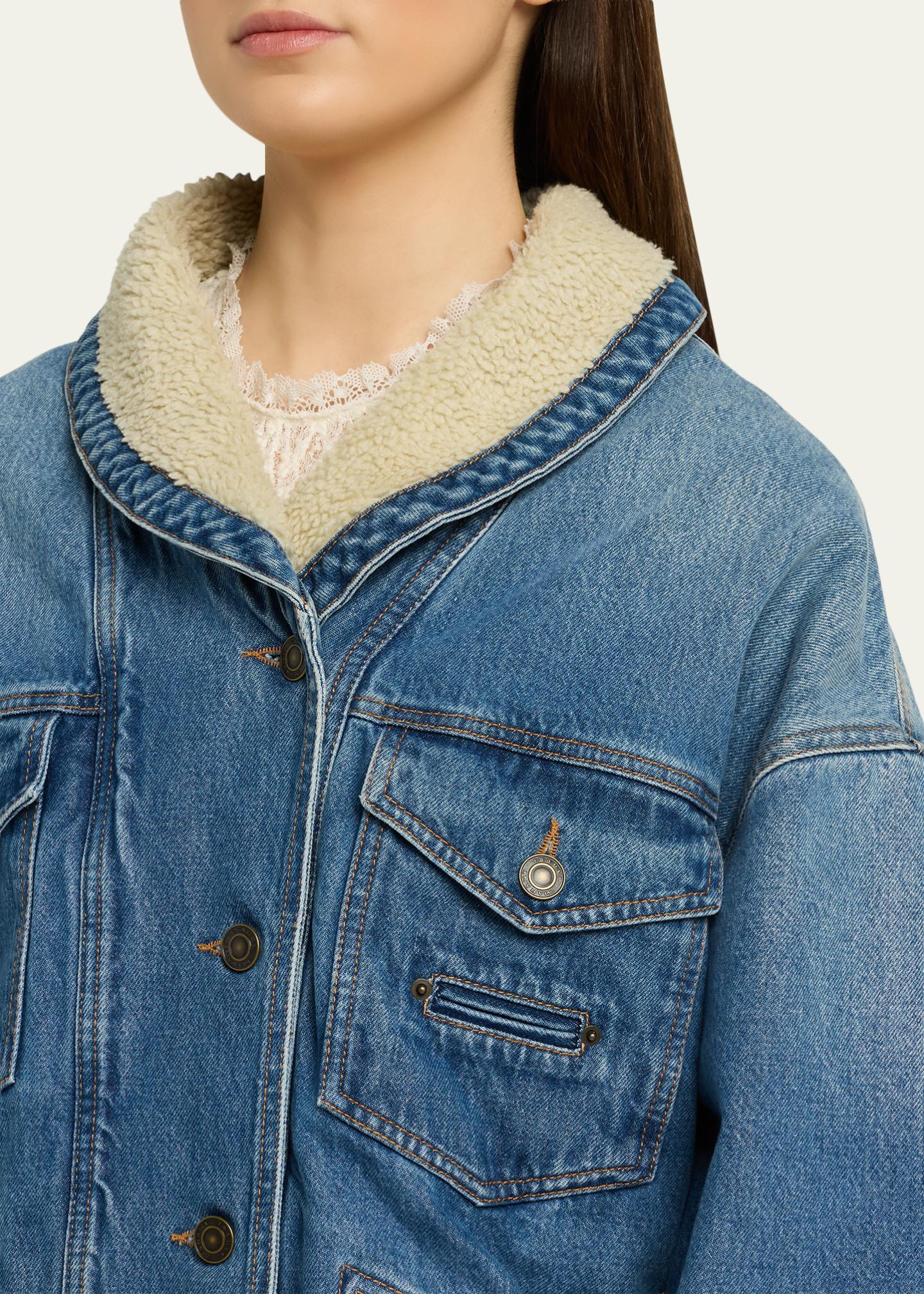 Isabel Marant Pimia Faux-Fur Lined Denim Jacket - Bergdorf Goodman