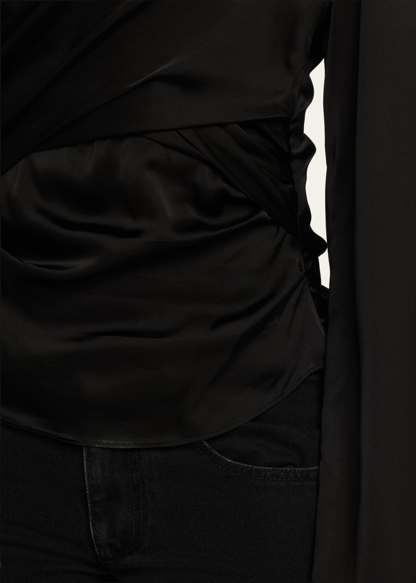 Isabel Marant Neame Draped Satin Flare-Sleeve Top - Bergdorf Goodman