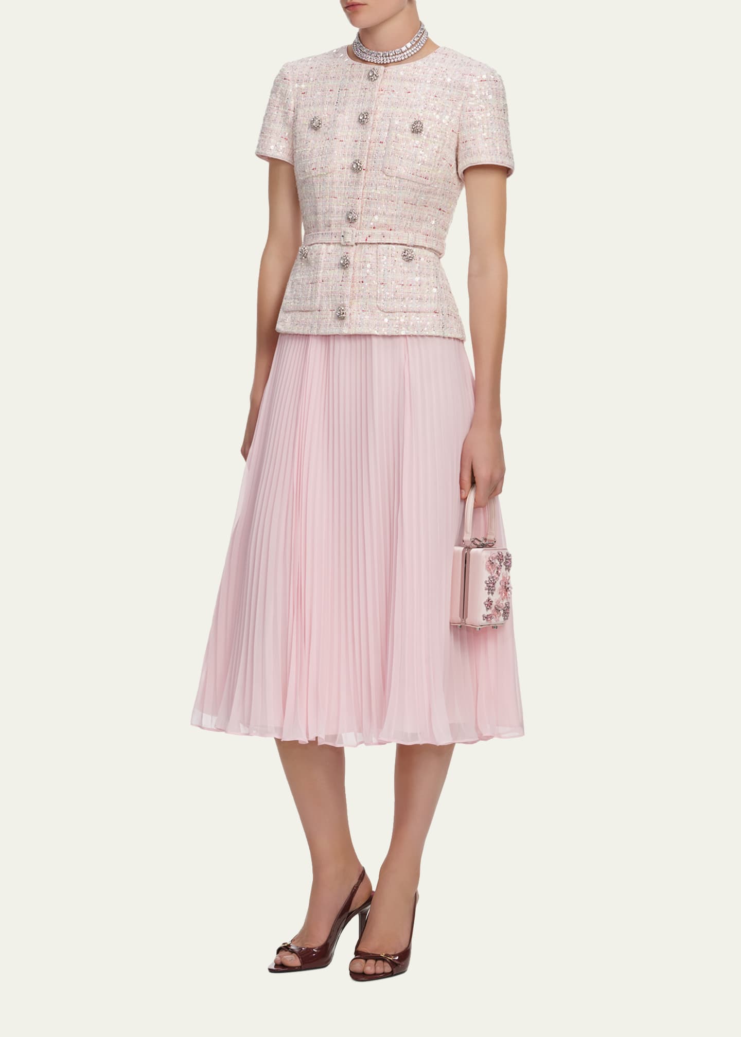 self portrait sequin boucle midi dress Self-Portrait Women's Sequined Bouclé Tailored Midi-Dress - Pink