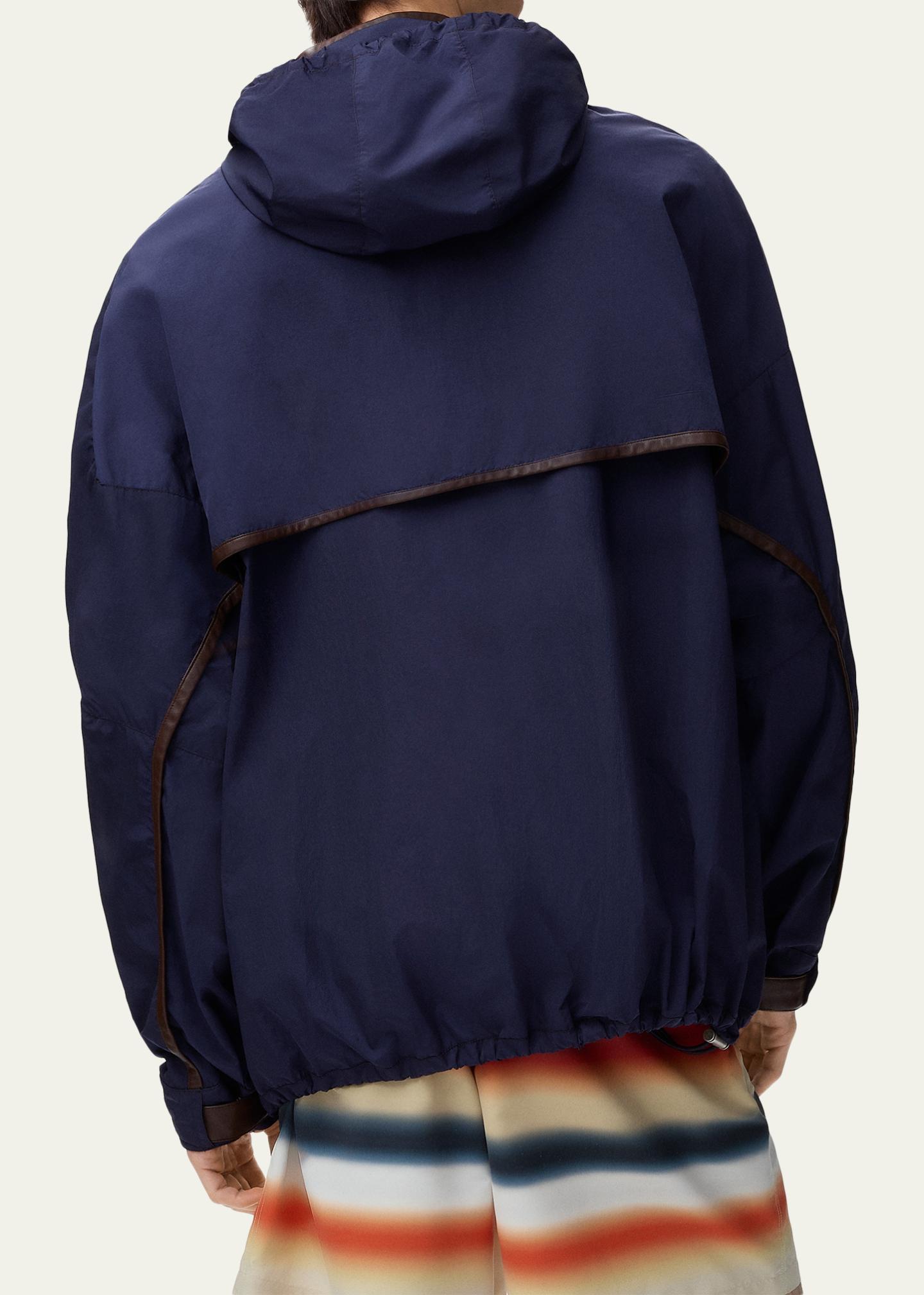 LOEWE x Paula's Ibiza Men's Hooded Leather-Trim Anorak Jacket
