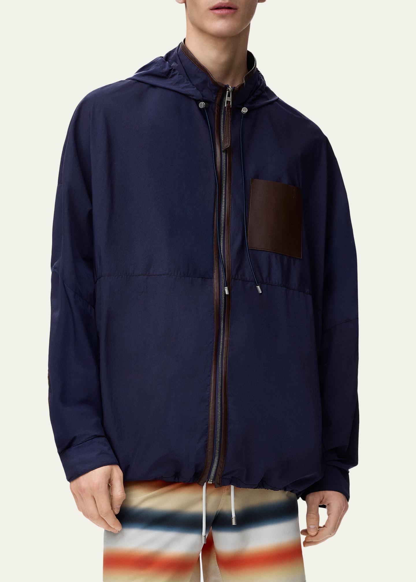 LOEWE x Paula's Ibiza Men's Hooded Leather-Trim Anorak Jacket
