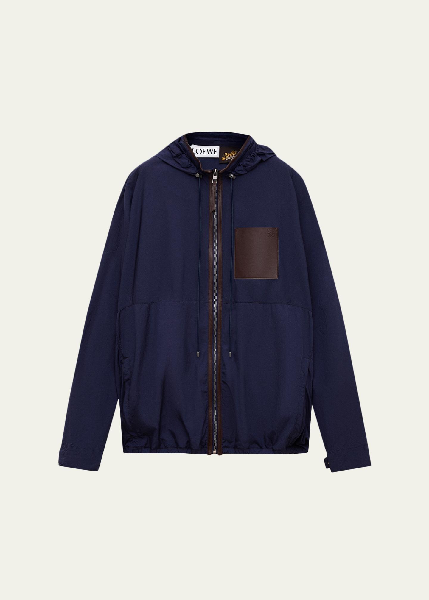 LOEWE x Paula's Ibiza Men's Hooded Leather-Trim Anorak Jacket