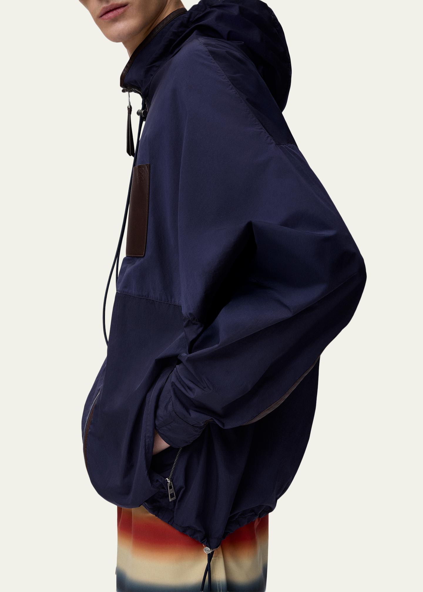 LOEWE x Paula's Ibiza Men's Hooded Leather-Trim Anorak Jacket