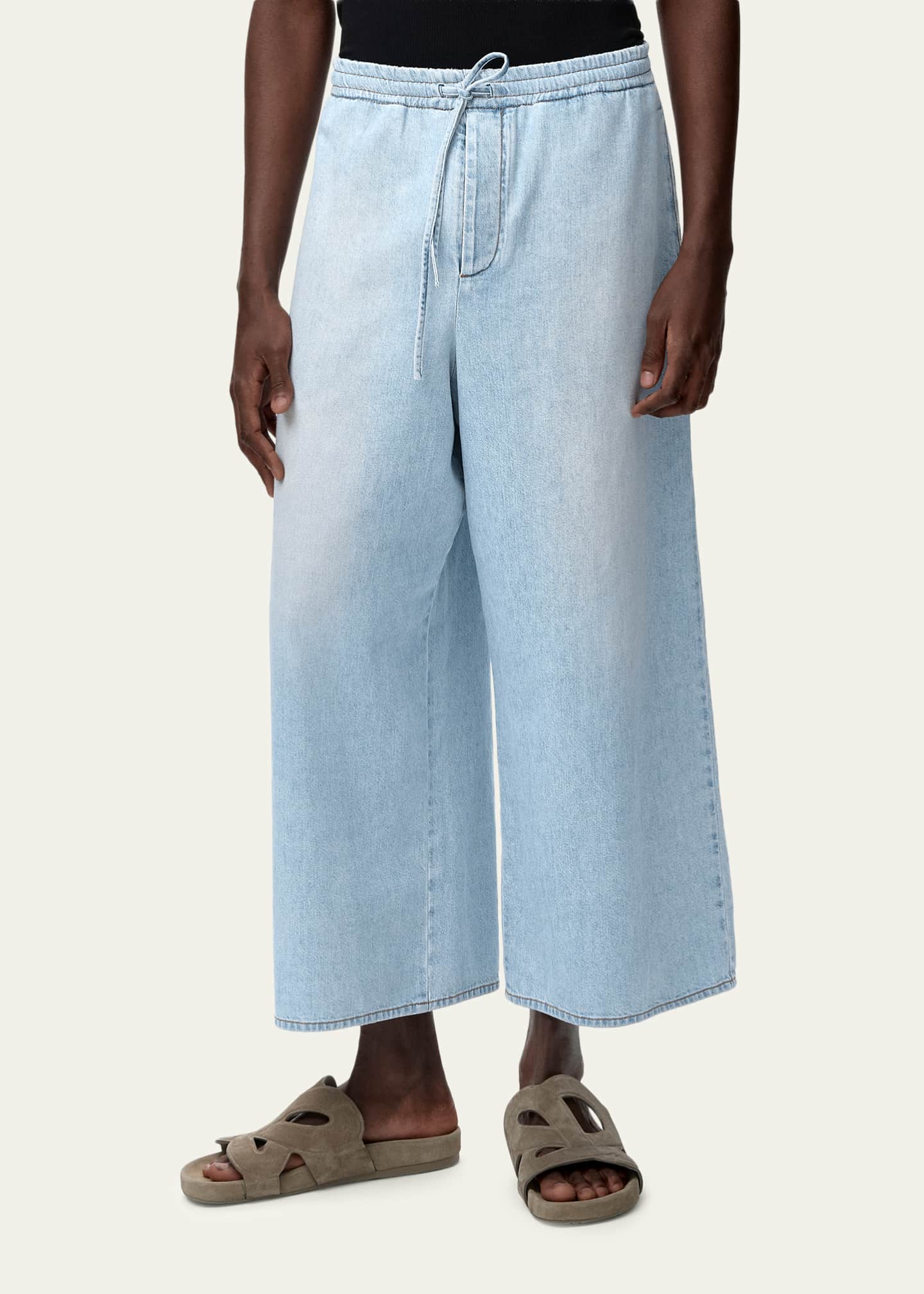 Loewe x Paula's Ibiza Men's Denim Cropped Wide-Leg Drawstring
