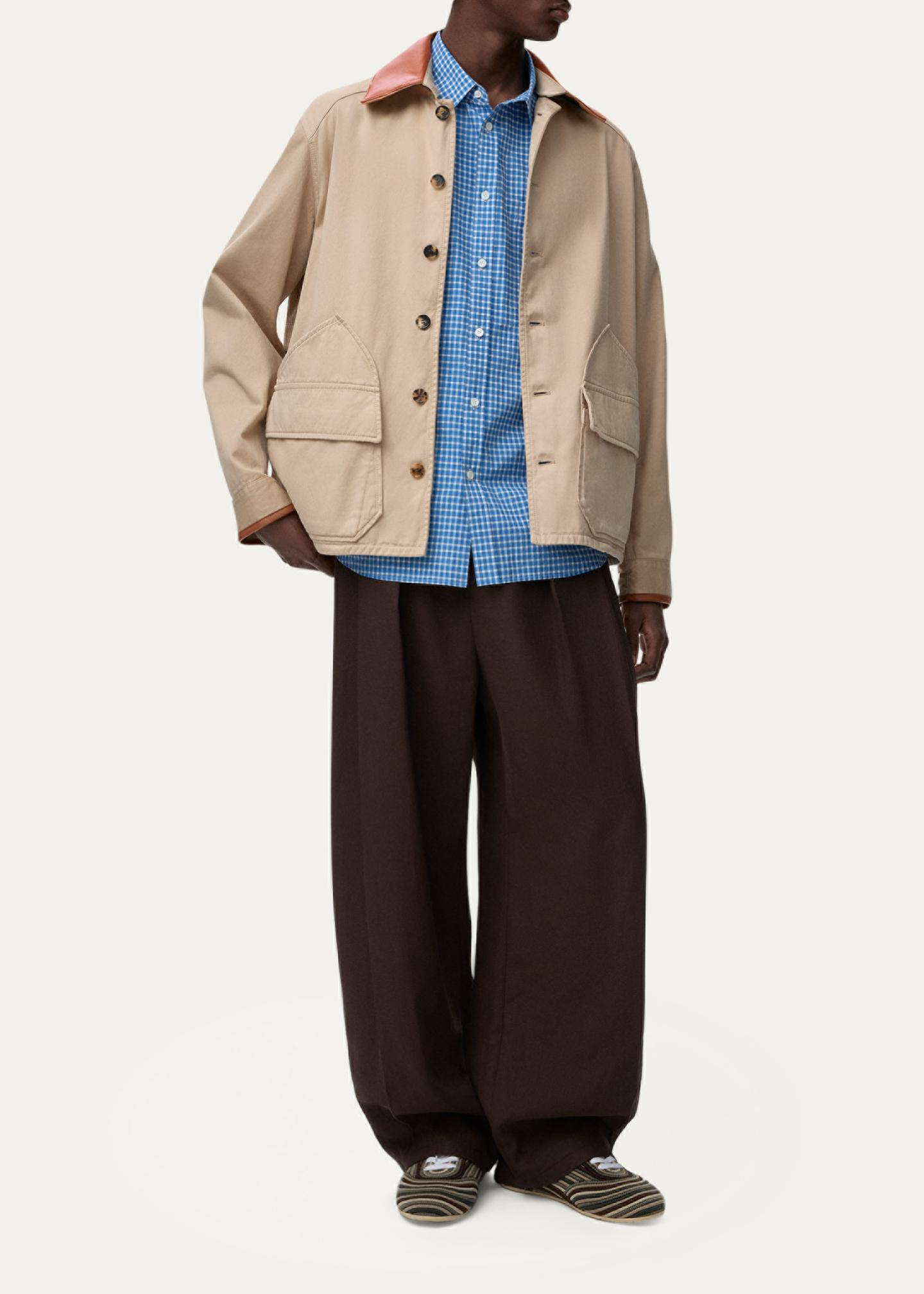 LOEWE x Paulas Ibiza シャツジャケット LOEWE x Paula's Ibiza Men's Washed Cotton Leather-Collar Shirt