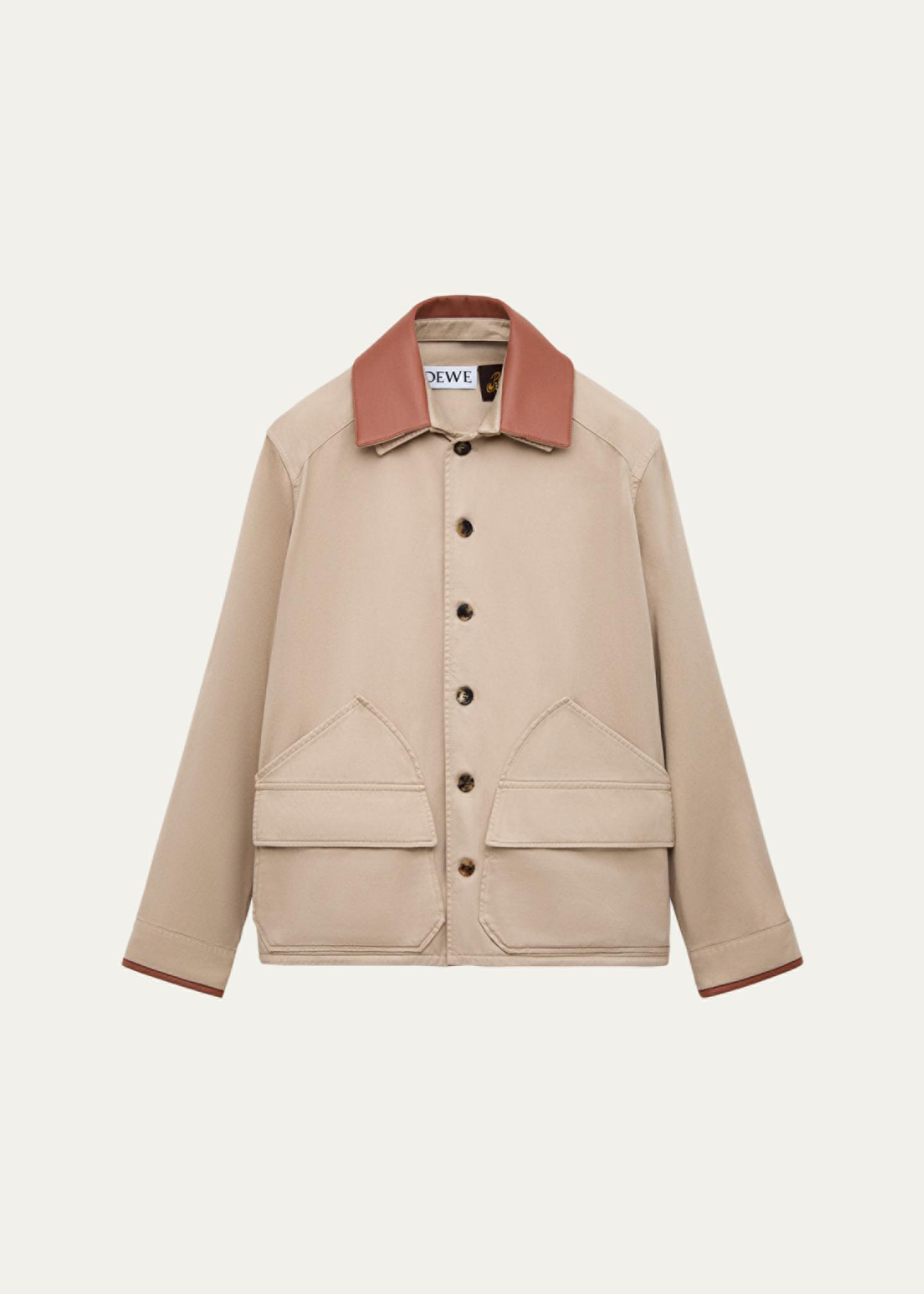 LOEWE x Paulas Ibiza シャツジャケット LOEWE x Paula's Ibiza Men's Washed Cotton Leather-Collar Shirt