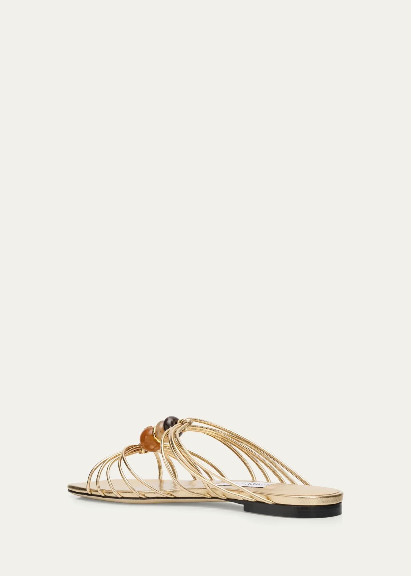 Jimmy Choo Lova Metallic Leather Flat Slide Sandals - Bergdorf Goodman