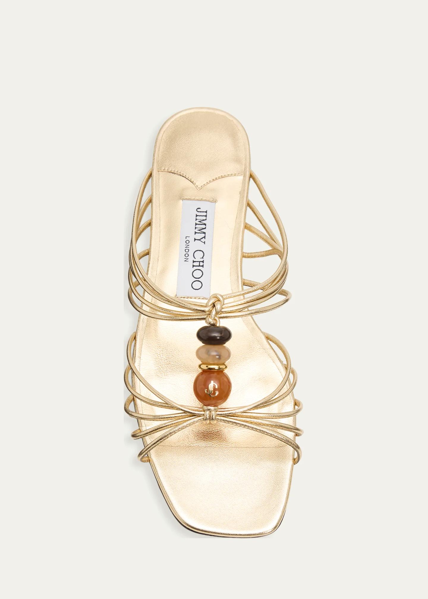 Jimmy Choo Lova Metallic Leather Flat Slide Sandals - Bergdorf Goodman