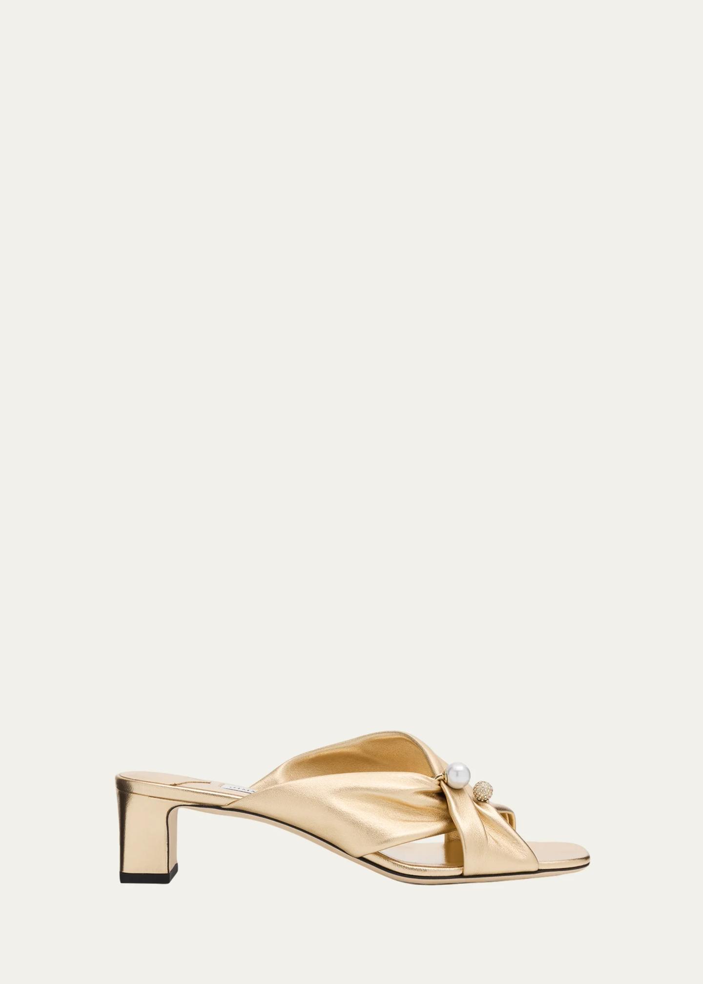 Jimmy Choo 45mm Rafi Metallic Leather Mules - Bergdorf Goodman