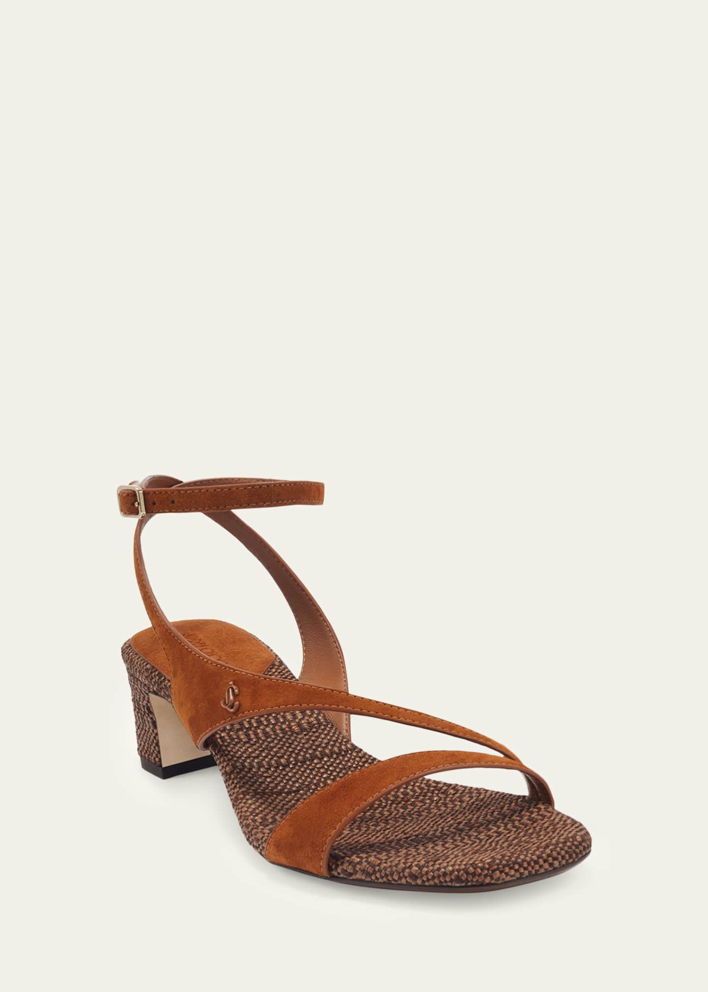 梵（SOYOGI)ウォルナット  ロータイプ  Ｇｏｏｄｆｏｒ 新品 Jimmy Choo 45mm Faye Suede and Raffia Asymmetric Ankle-Strap