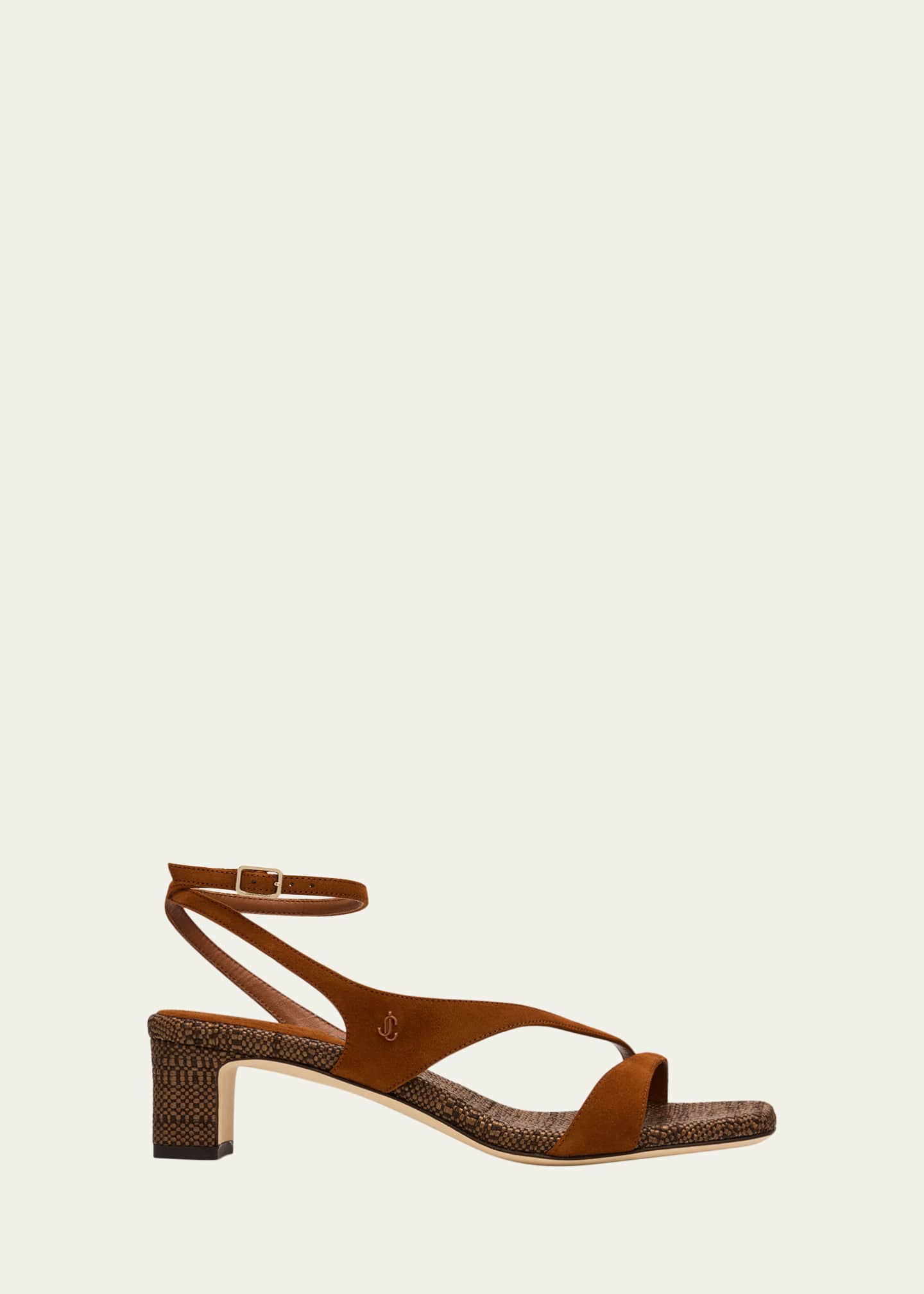 梵（SOYOGI)ウォルナット  ロータイプ  Ｇｏｏｄｆｏｒ 新品 Jimmy Choo 45mm Faye Suede and Raffia Asymmetric Ankle-Strap