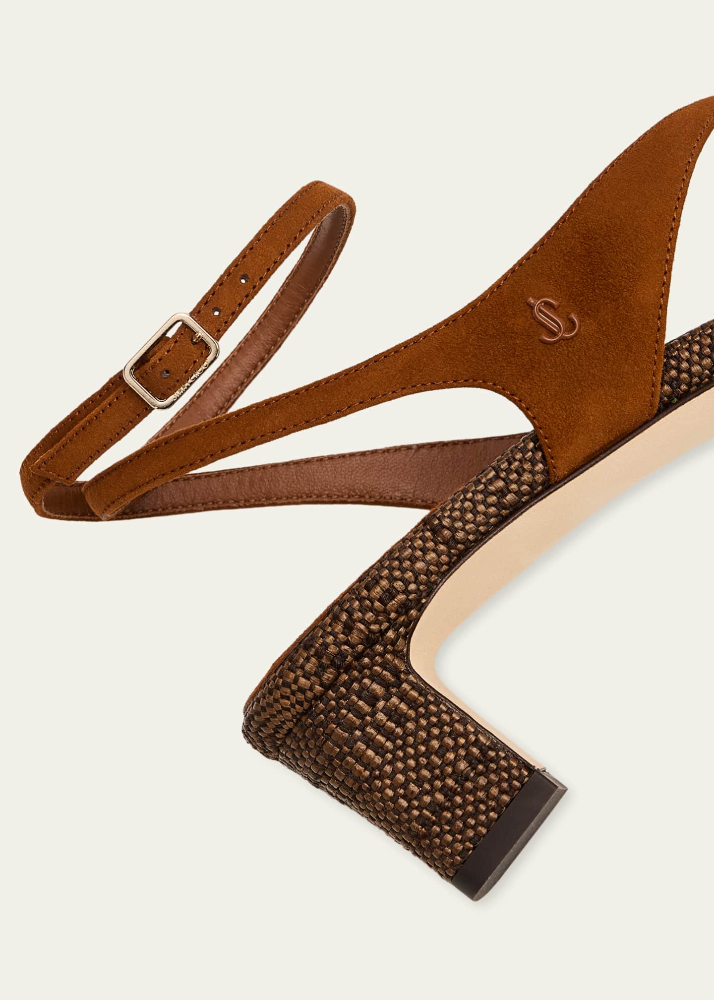 梵（SOYOGI)ウォルナット  ロータイプ  Ｇｏｏｄｆｏｒ 新品 Jimmy Choo 45mm Faye Suede and Raffia Asymmetric Ankle-Strap