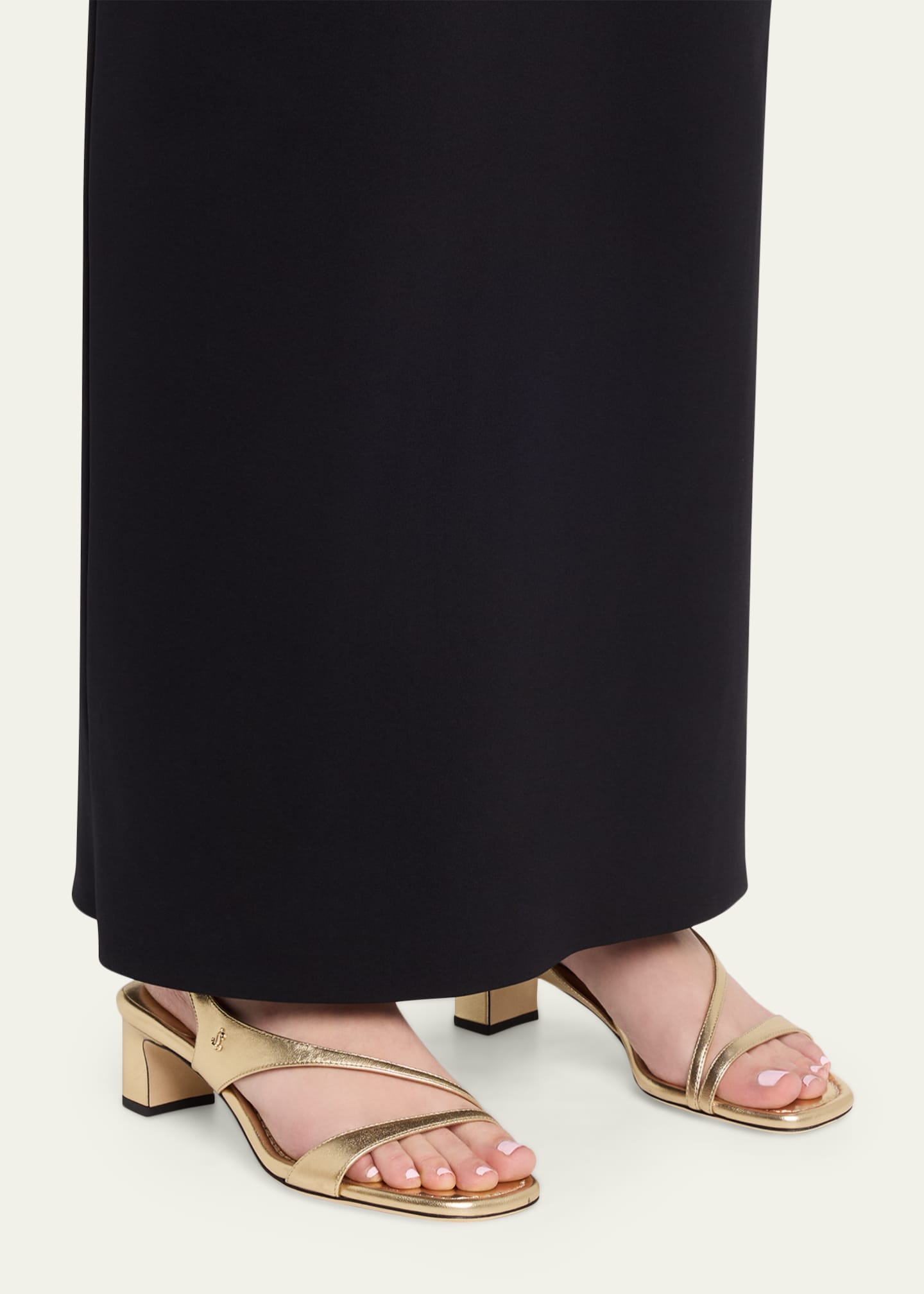 Jimmy Choo 45mm Faye Metallic Leather Asymmetric Ankle-Strap