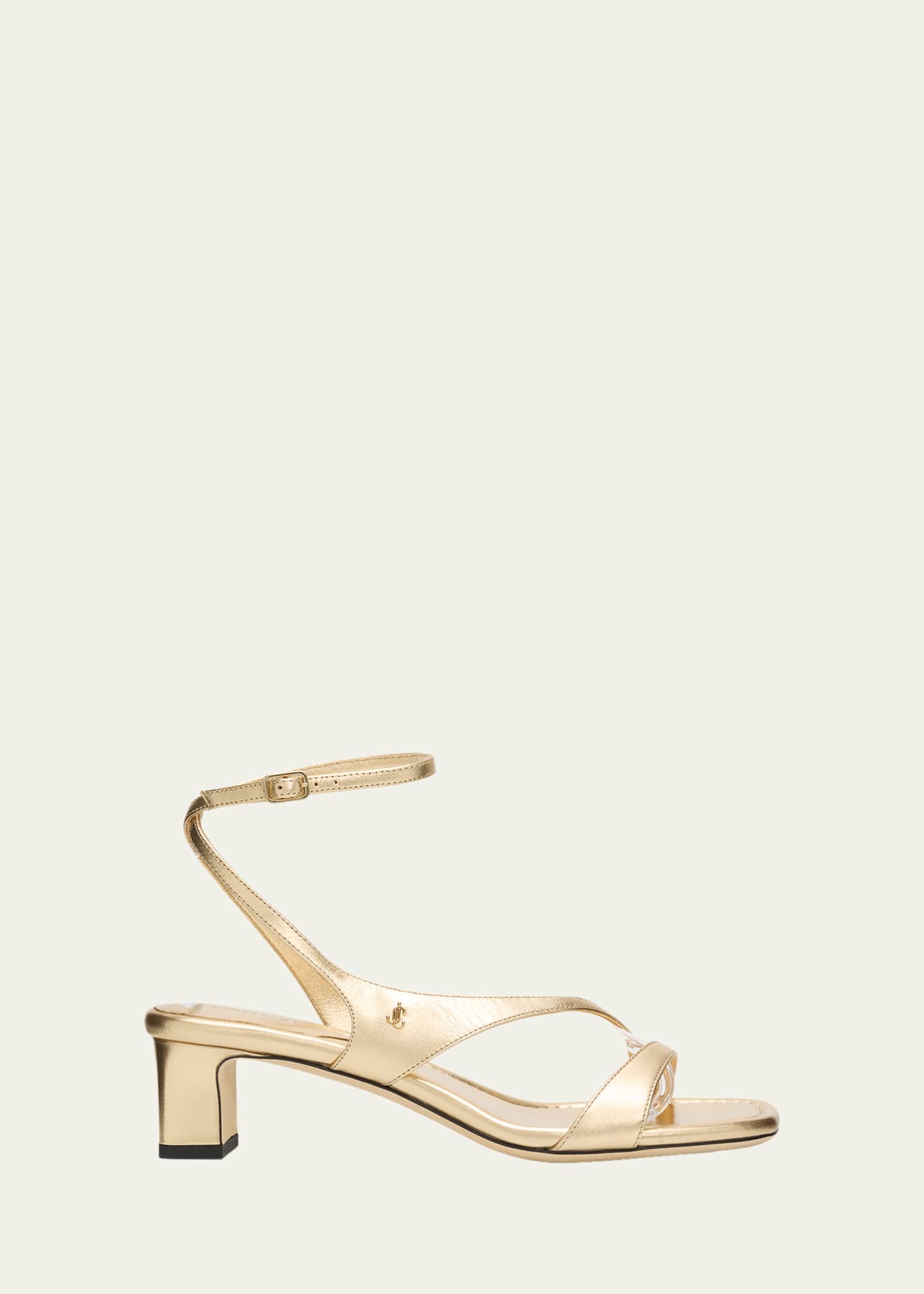 Jimmy Choo 45mm Faye Metallic Leather Asymmetric Ankle-Strap
