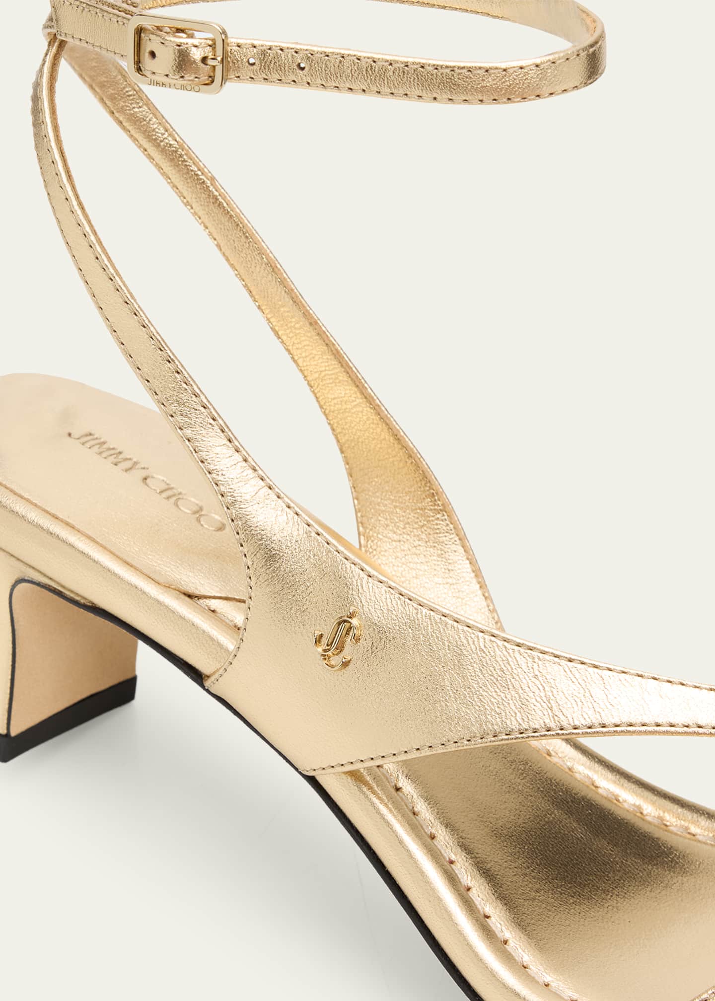 Jimmy Choo 45mm Faye Metallic Leather Asymmetric Ankle-Strap