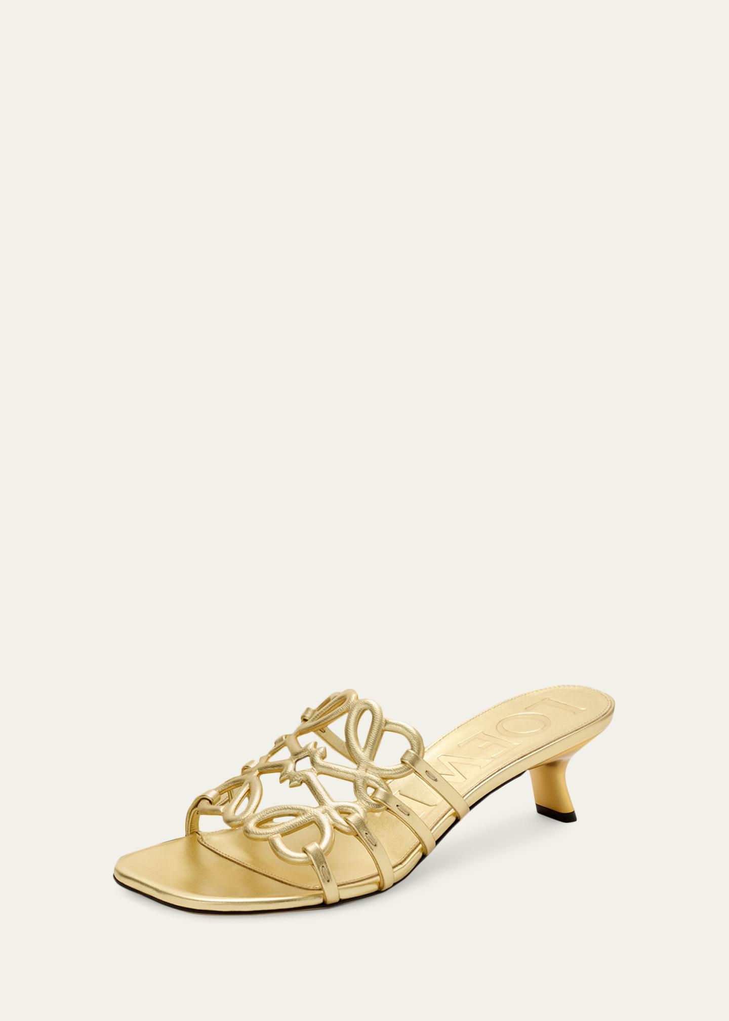 LOEWE x Paula's Ibiza 45mm Petal Anagram Metallic Leather Mule