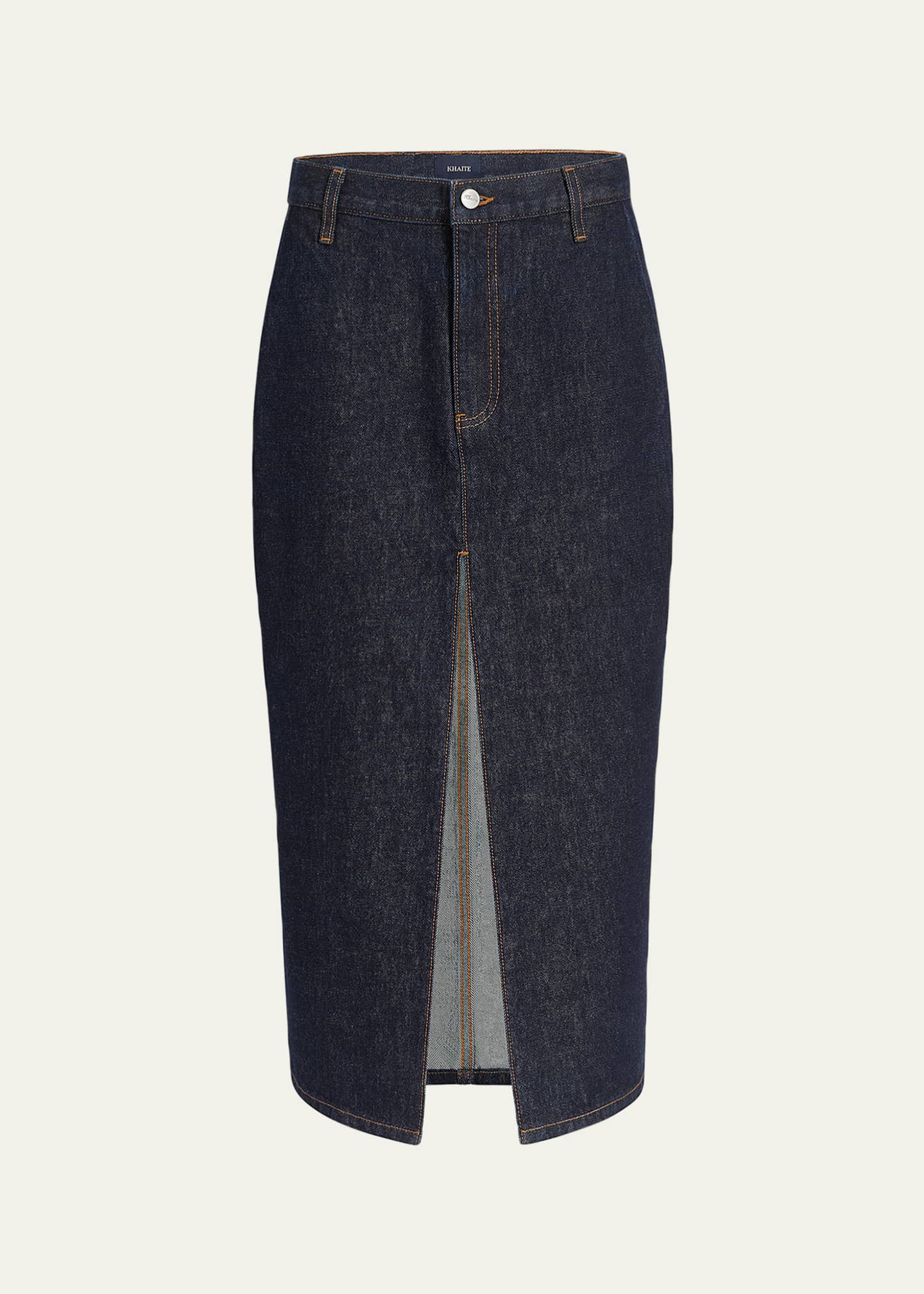 Khaite Anden Pleated Denim Slit Midi Skirt - Bergdorf Goodman