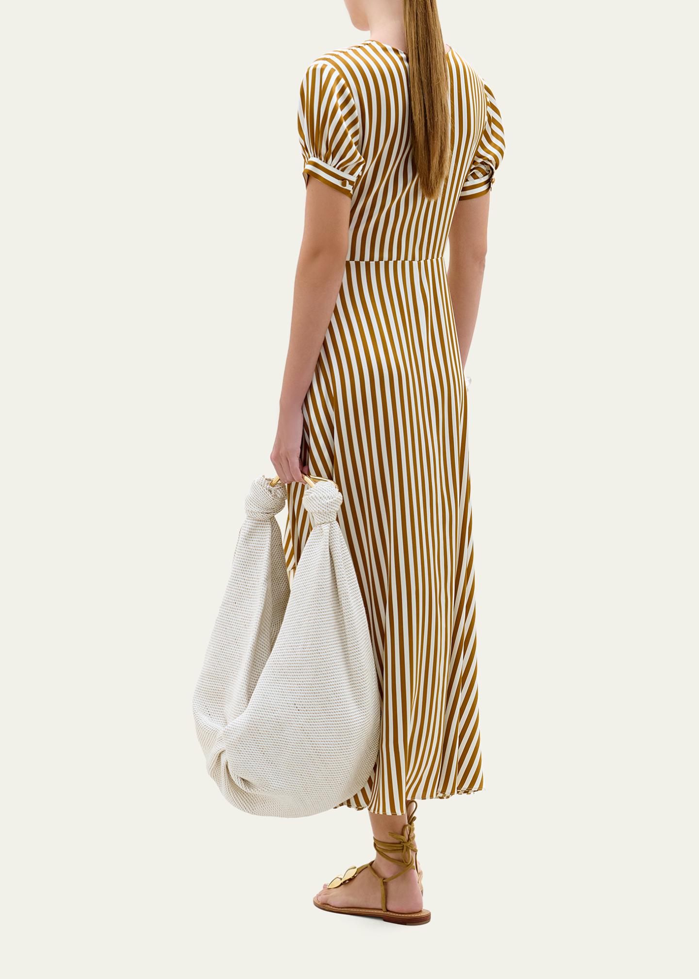Silvia Tcherassi Zila Plunging Knot Striped Silk Midi Dress