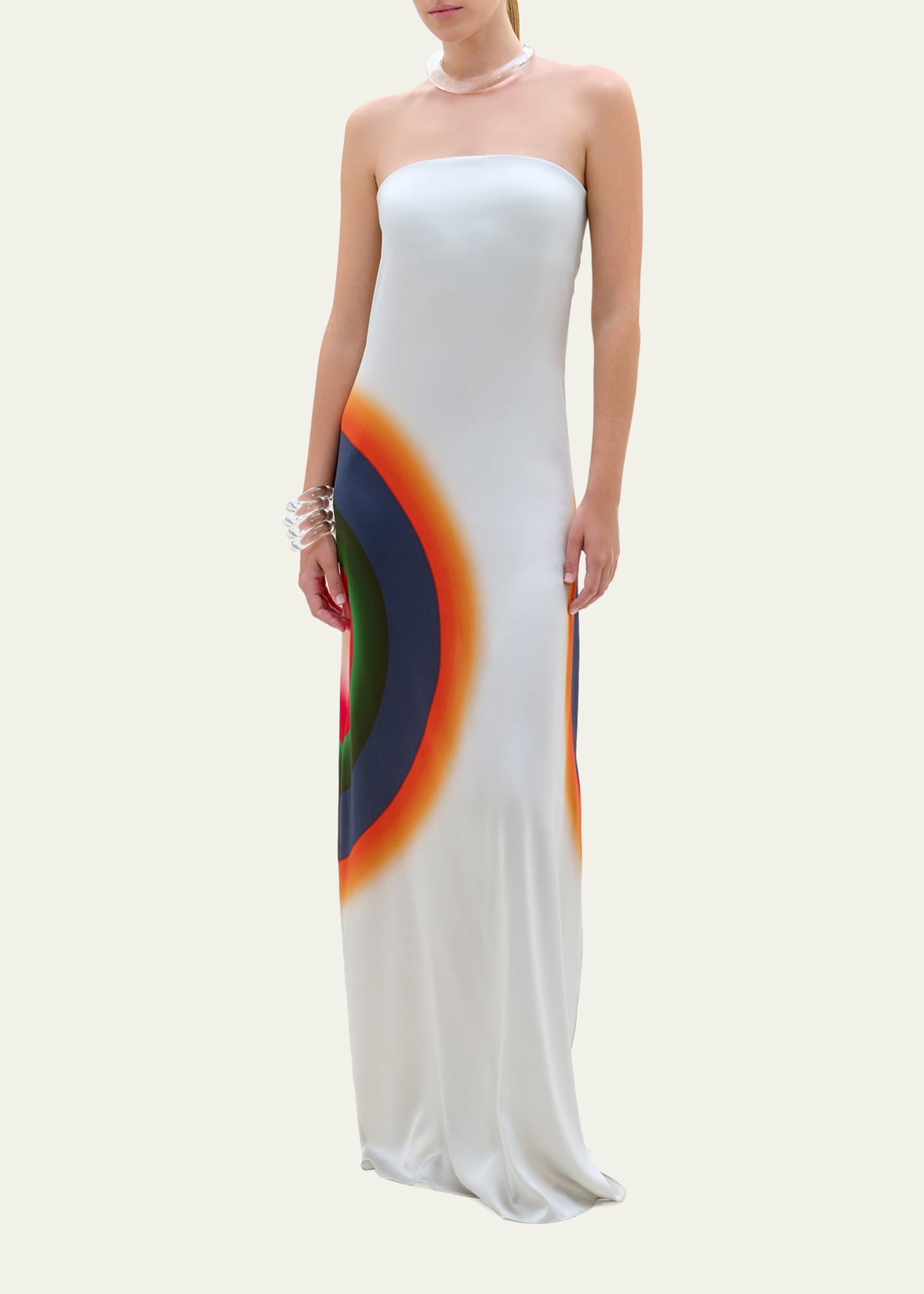 Silvia Tcherassi Bahiana Strapless Abstract-Print Silk Maxi Dress, Silver Sun, Women's, Large