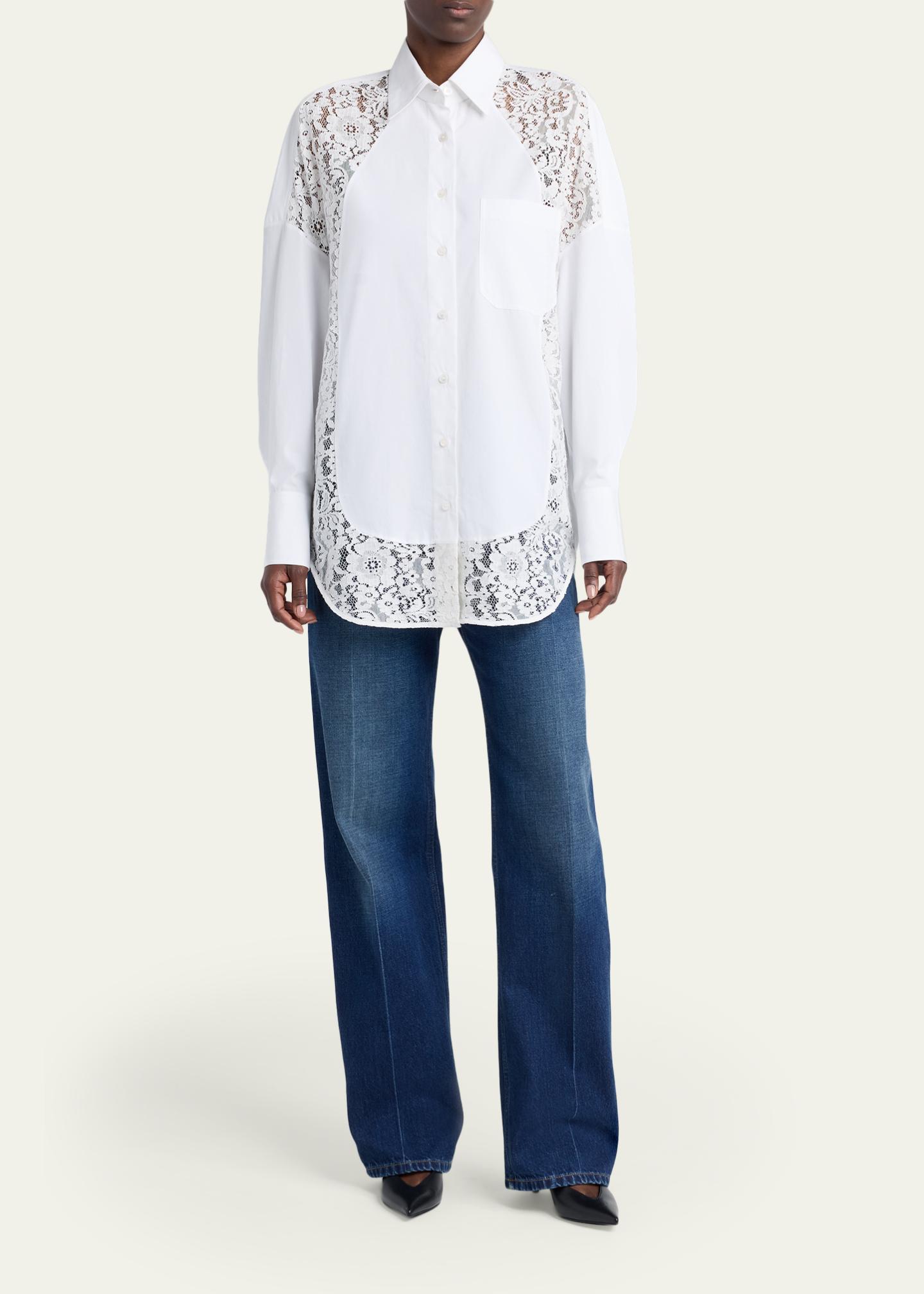 Stella McCartney Lace-Paneled Poplin Button-Down Shirt - Bergdorf