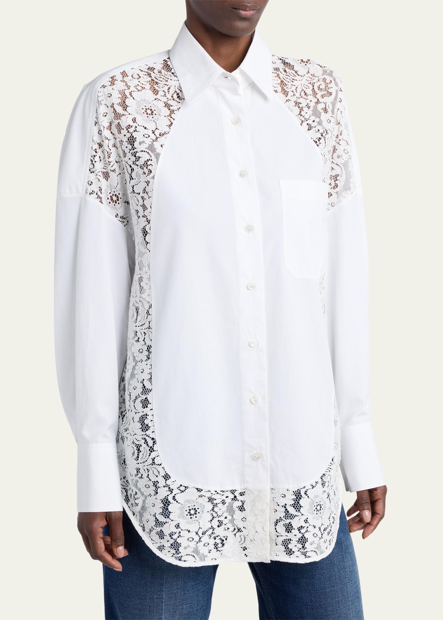 Stella McCartney Lace-Paneled Poplin Button-Down Shirt - Bergdorf