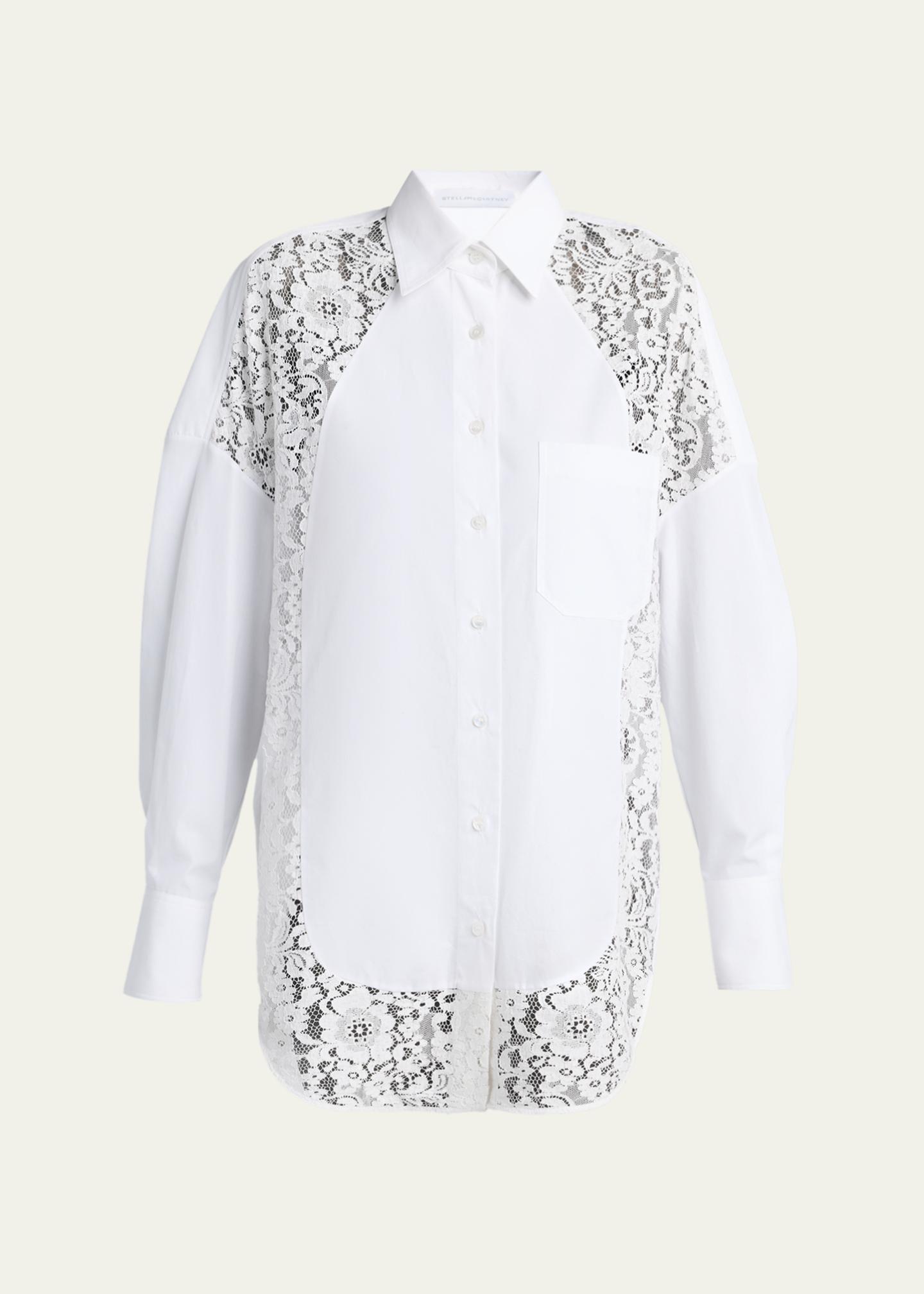 Stella McCartney Lace-Paneled Poplin Button-Down Shirt - Bergdorf