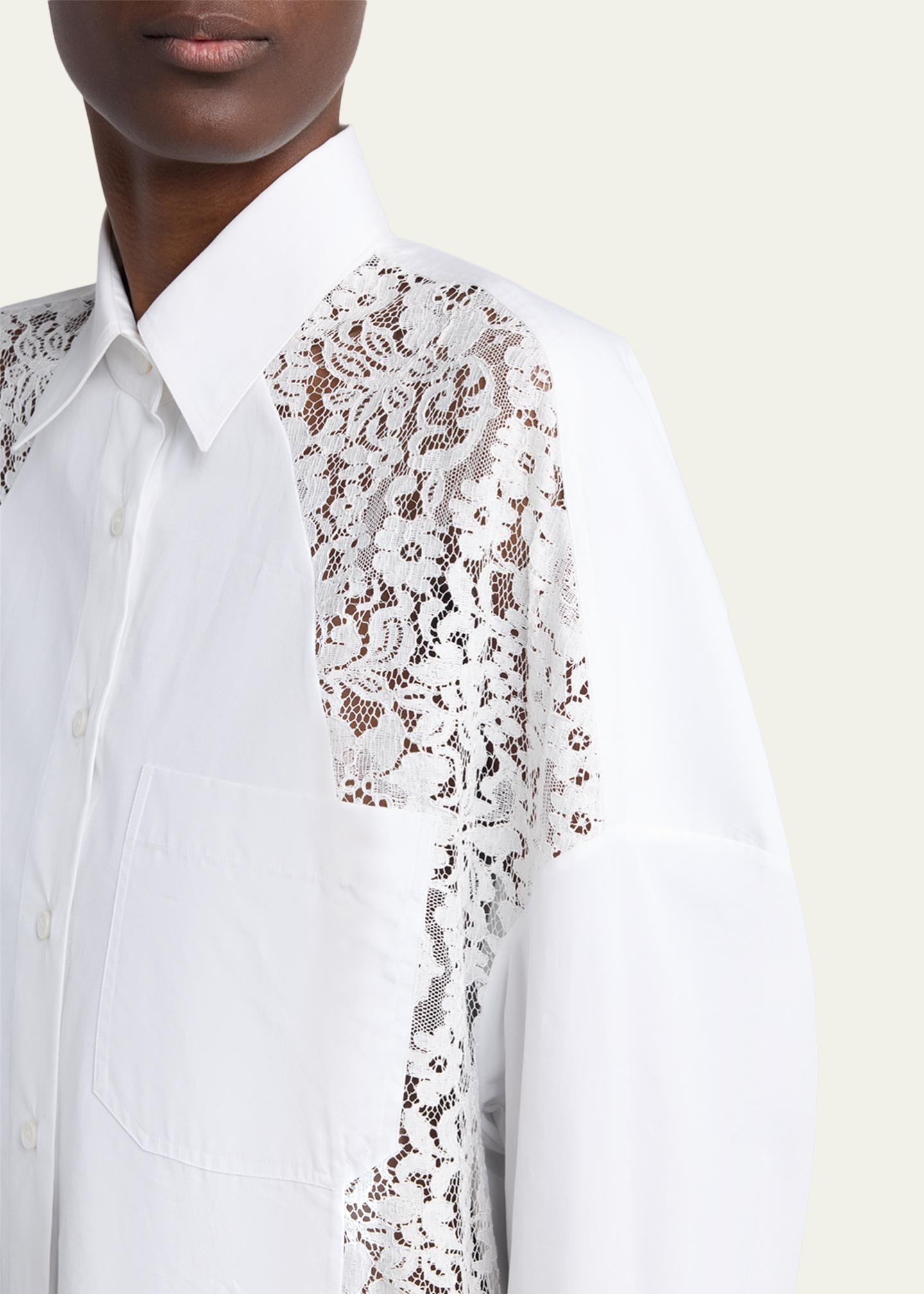 Stella McCartney Lace-Paneled Poplin Button-Down Shirt - Bergdorf