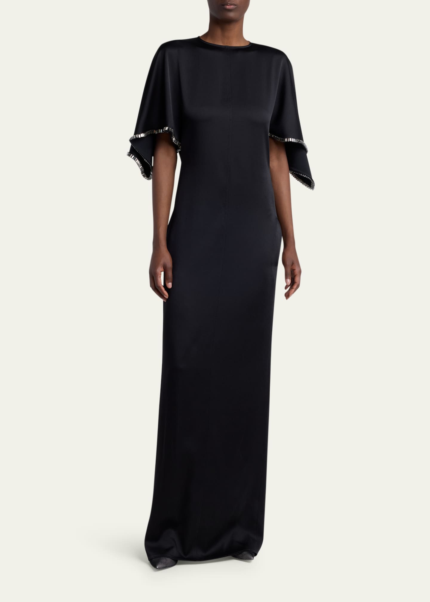 stella mccartney satin dress Stella McCartney Embellished Flutter-Sleeve Satin Column Gown