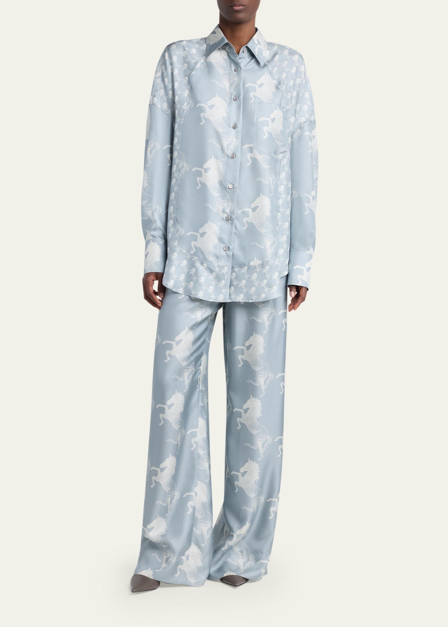 Stella McCartney Horse-Print Paneled Silk Button-Down Shirt