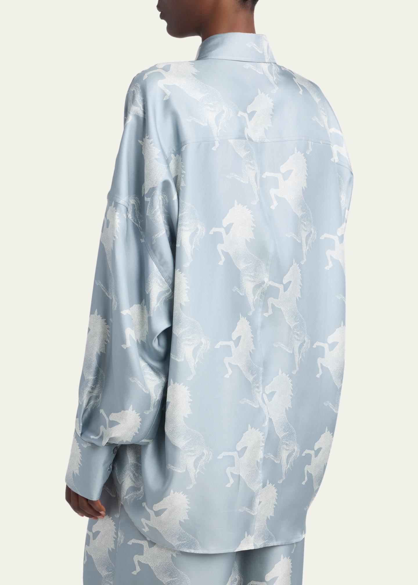 Stella McCartney Horse-Print Paneled Silk Button-Down Shirt