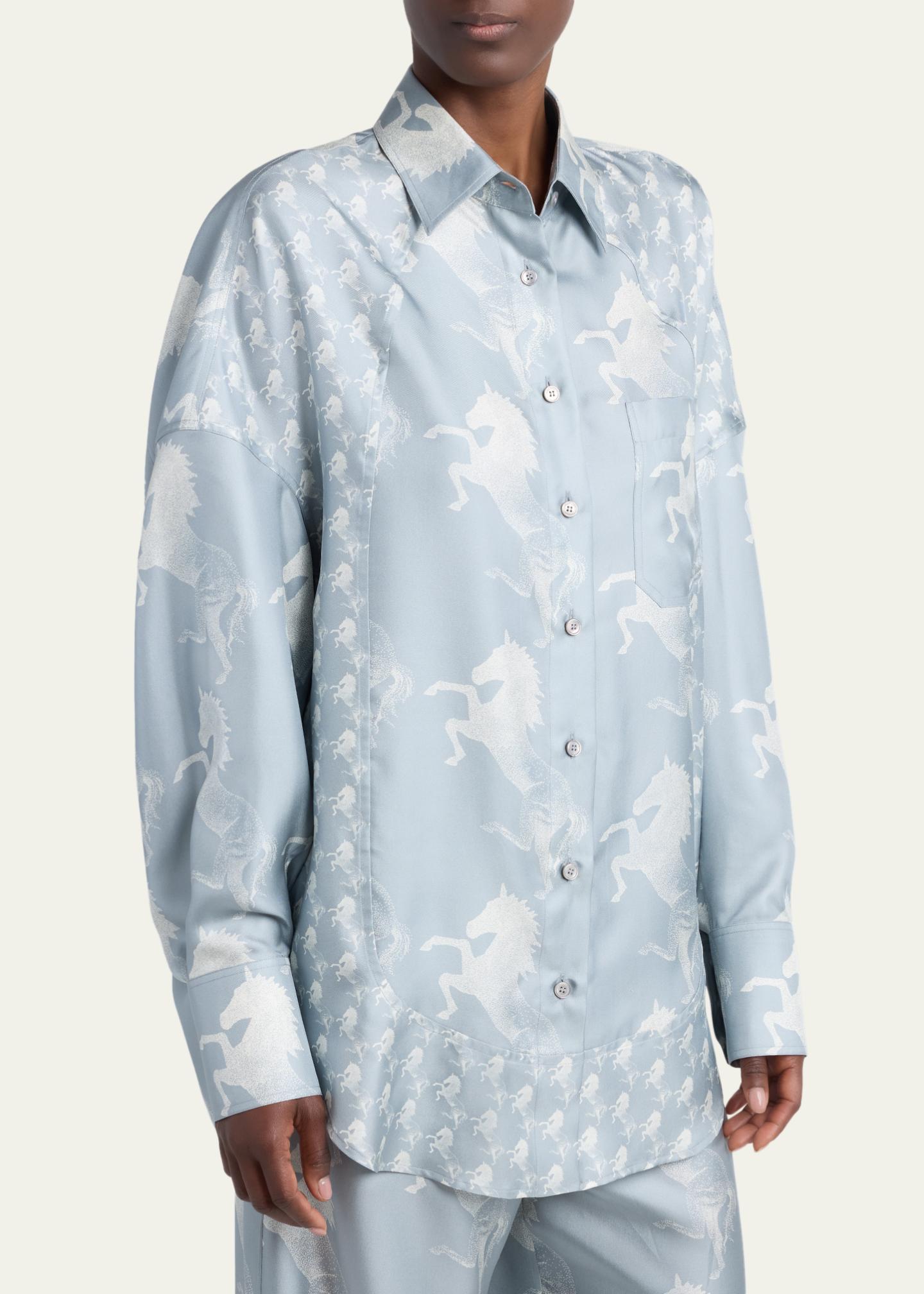 STELLA McCARTNEY ホースプリントシャツ Stella McCartney Horse-Print Paneled Silk Button-Down Shirt