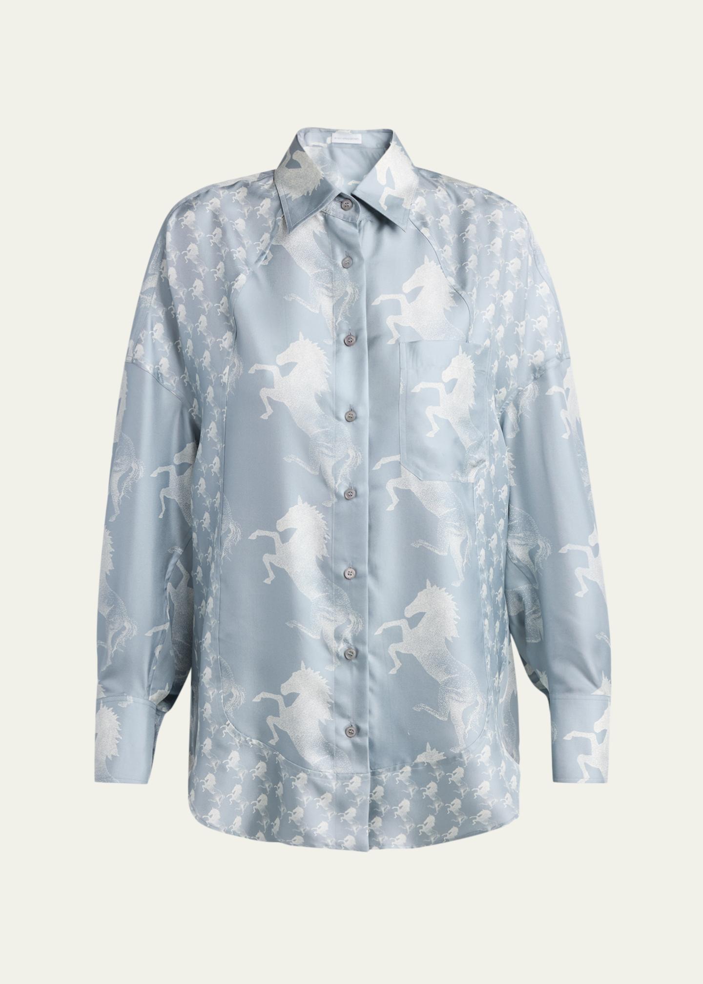 Stella McCartney Horse-Print Paneled Silk Button-Down Shirt