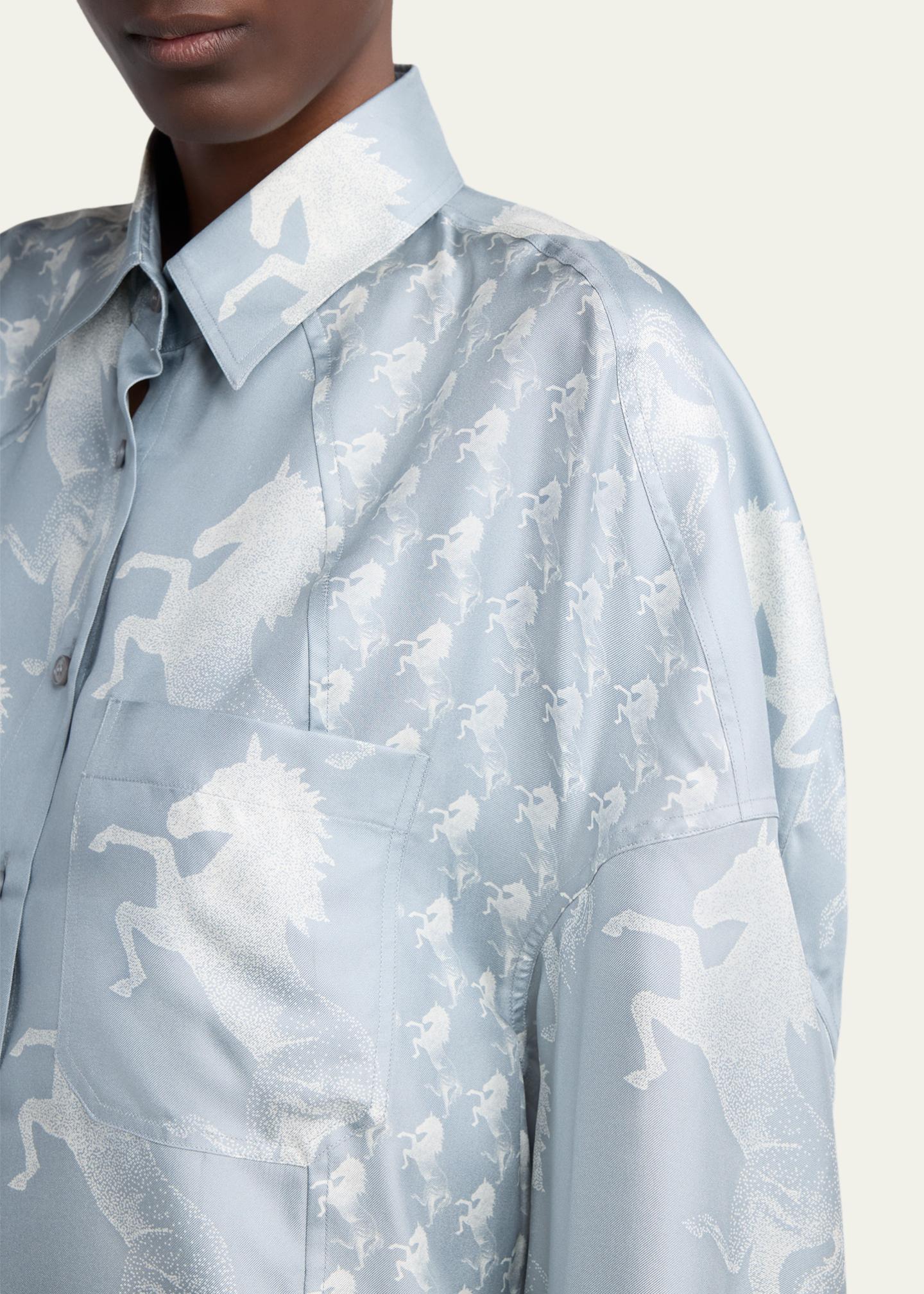 Stella McCartney Horse-Print Paneled Silk Button-Down Shirt