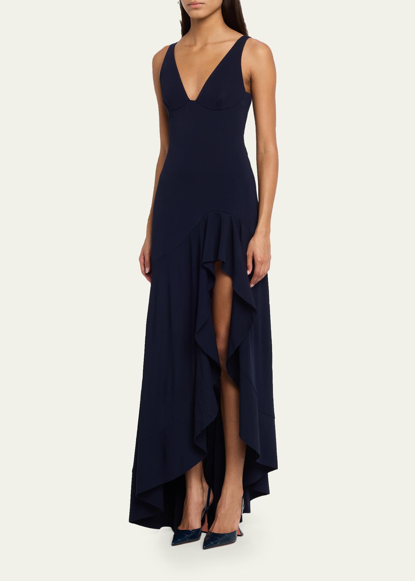 stella mccartney bridesmaid dresses Sleeveless V-Neck Frill Slit Maxi Dress women's mini dress Ribbons and Badges | Size:2X-Large (60) over silhouette will make