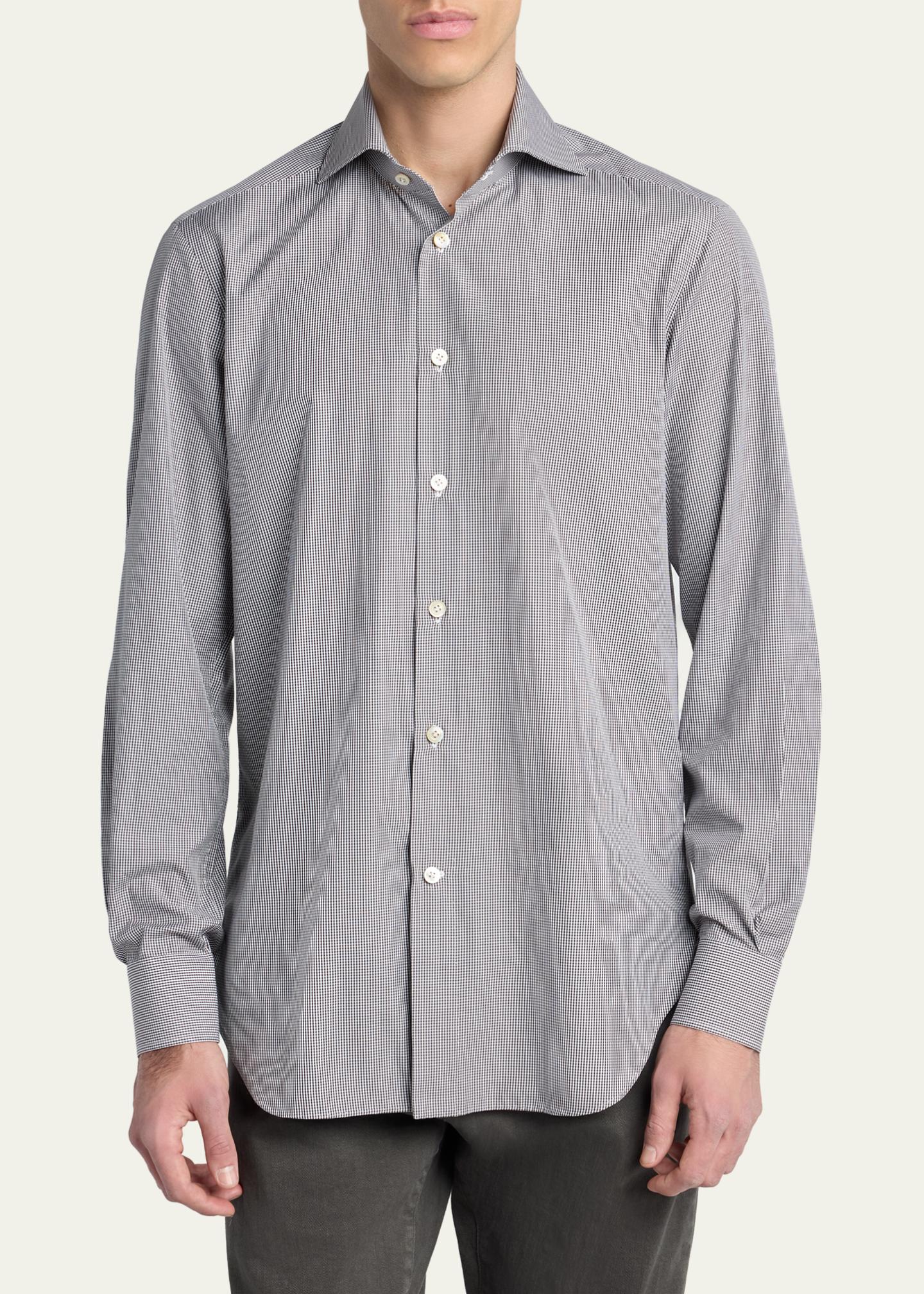 Kiton Men's Mini-Check Cotton Button-Down Shirt - Bergdorf Goodman
