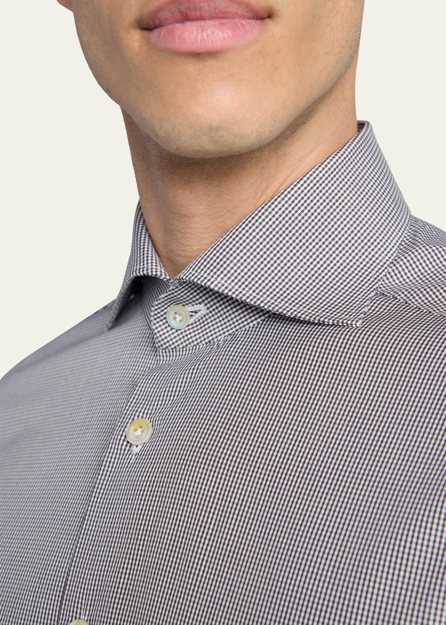 Kiton Men's Mini-Check Cotton Button-Down Shirt - Bergdorf Goodman
