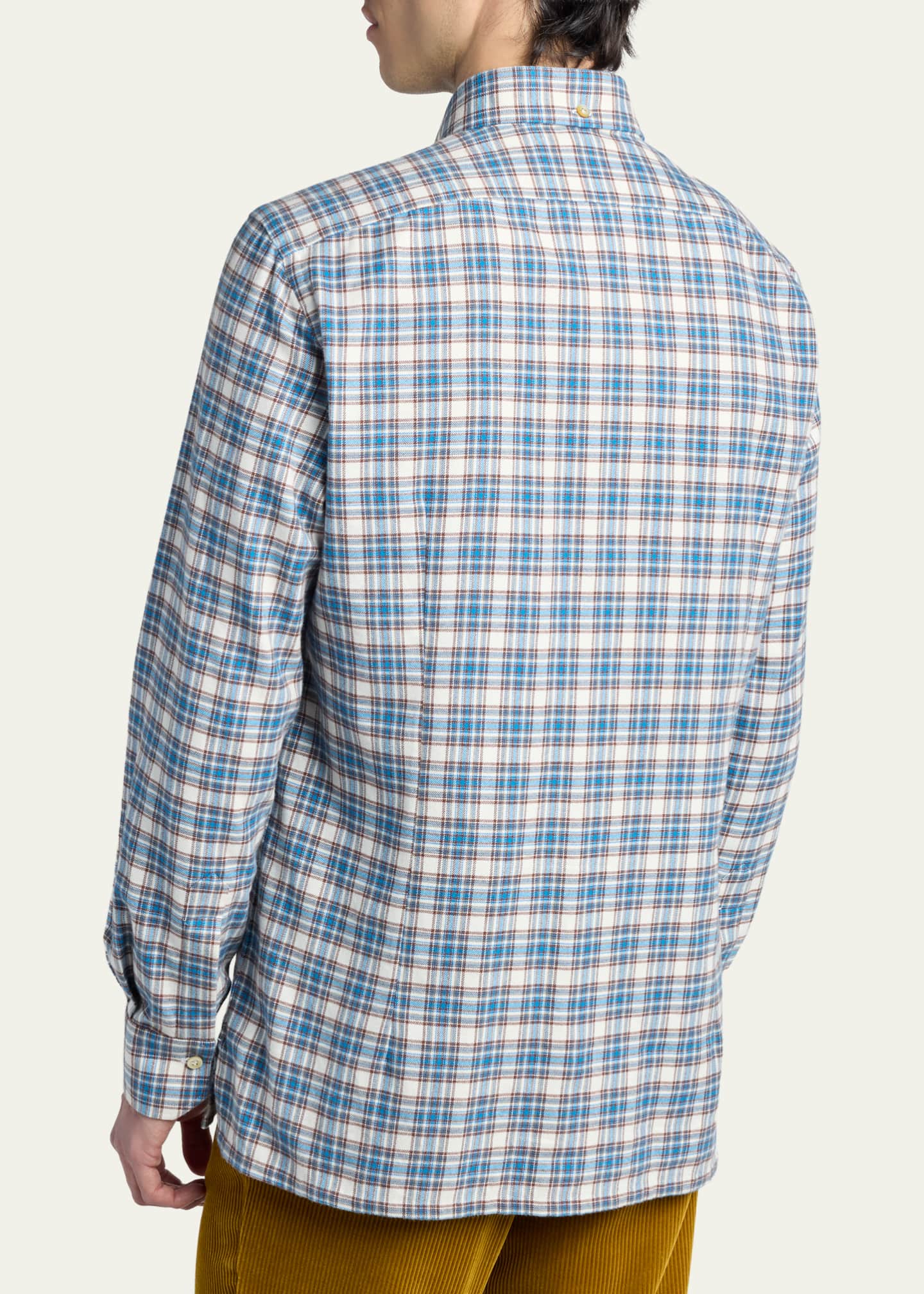 Kiton Men's Double-Pocket Cotton Plaid Button-Down Shirt
