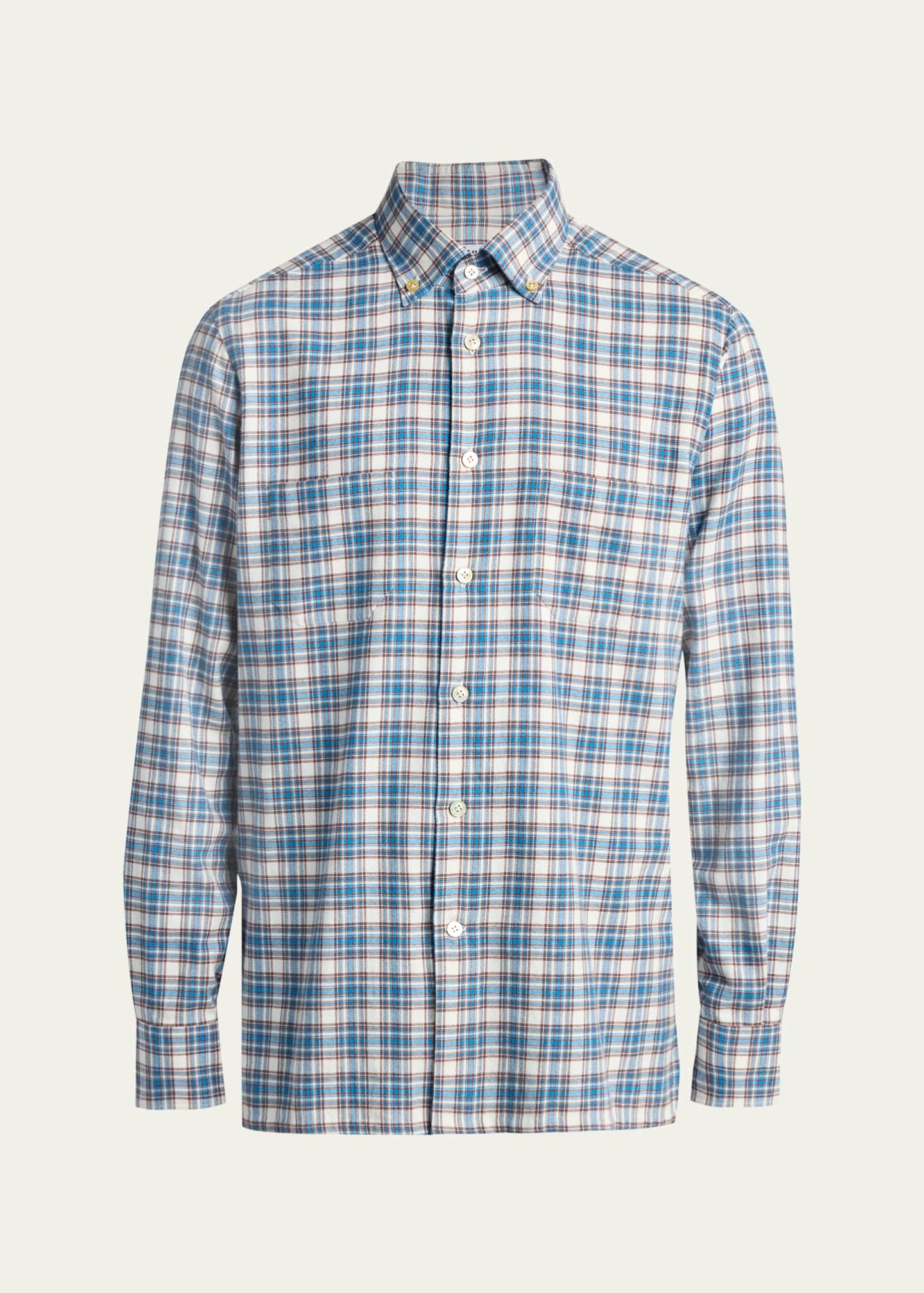 Kiton Men's Double-Pocket Cotton Plaid Button-Down Shirt