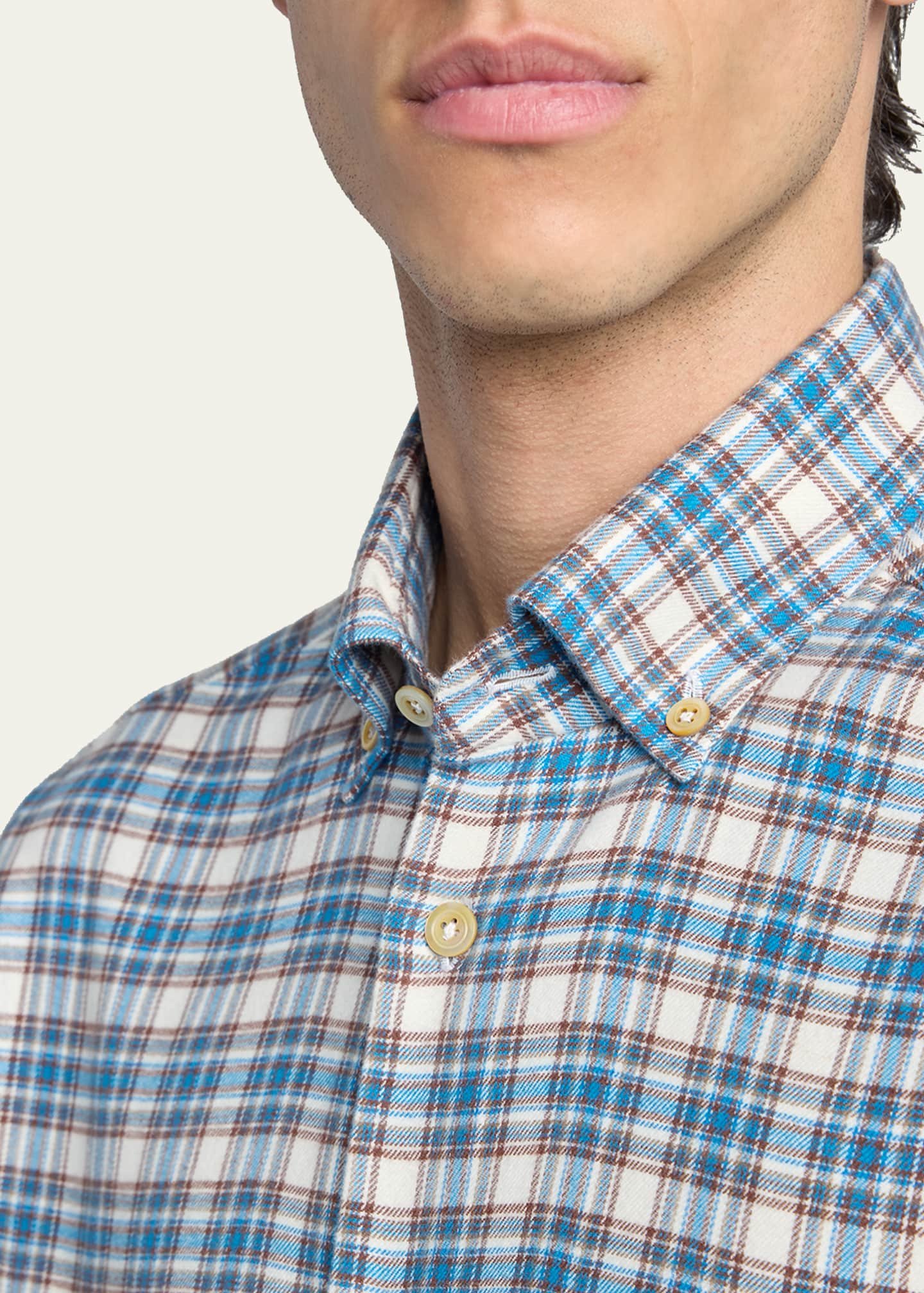 Kiton Men's Double-Pocket Cotton Plaid Button-Down Shirt