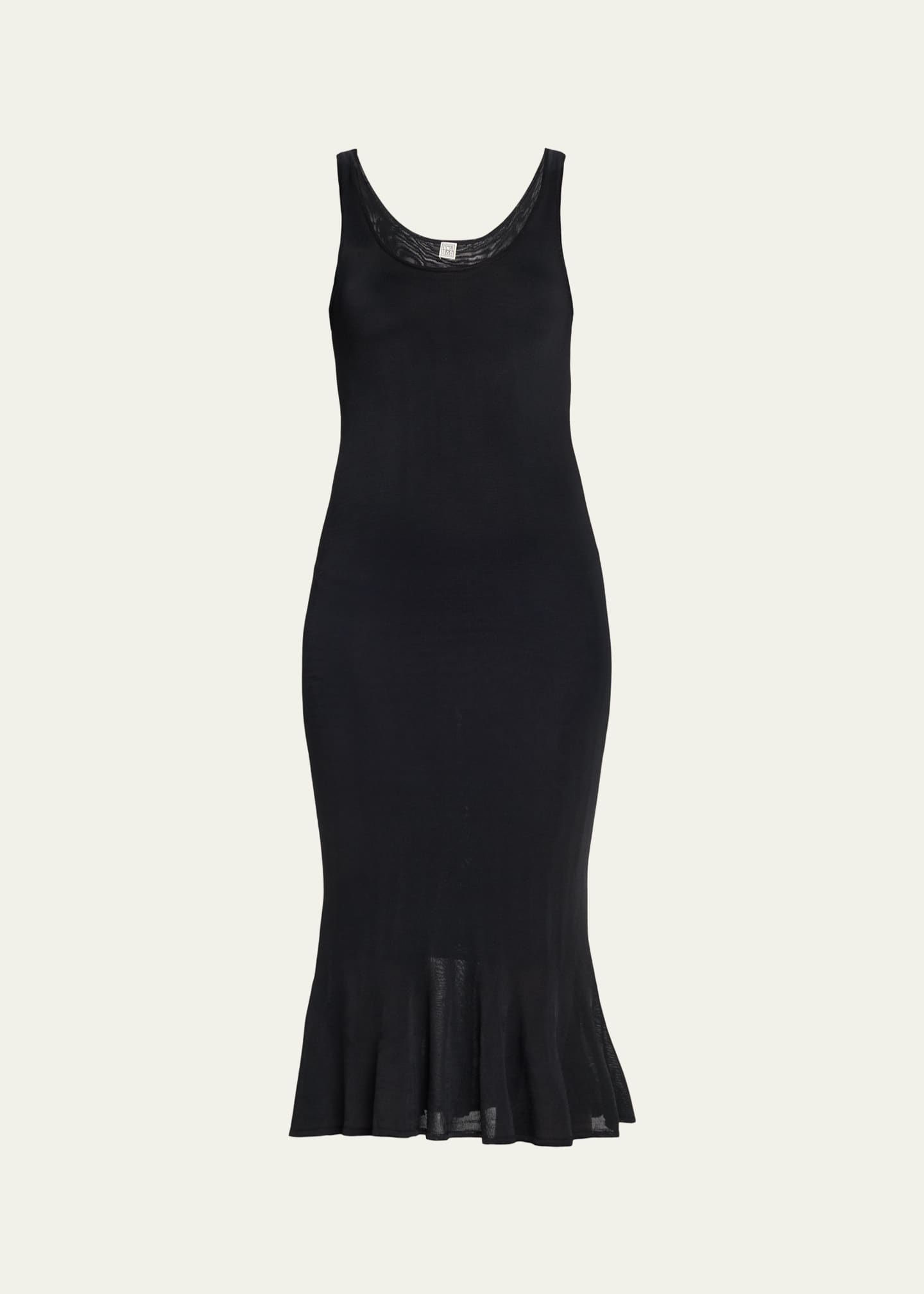 fluted midi dress Chic Pink Halter Neck Knit Midi Dress with Open Back and Fluted Fringe Hem