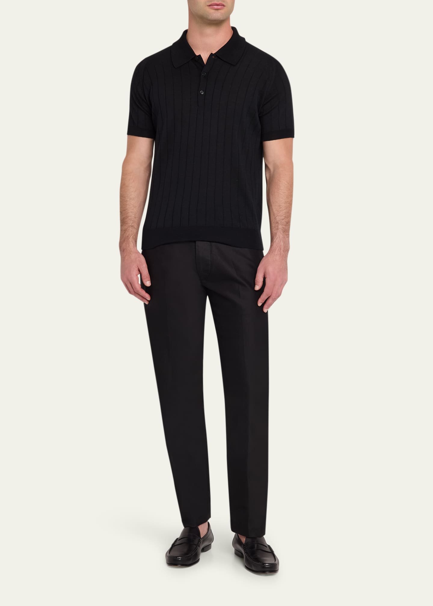 John Smedley Men's Wide Rib-Knit Merino Polo Shirt - Bergdorf Goodman