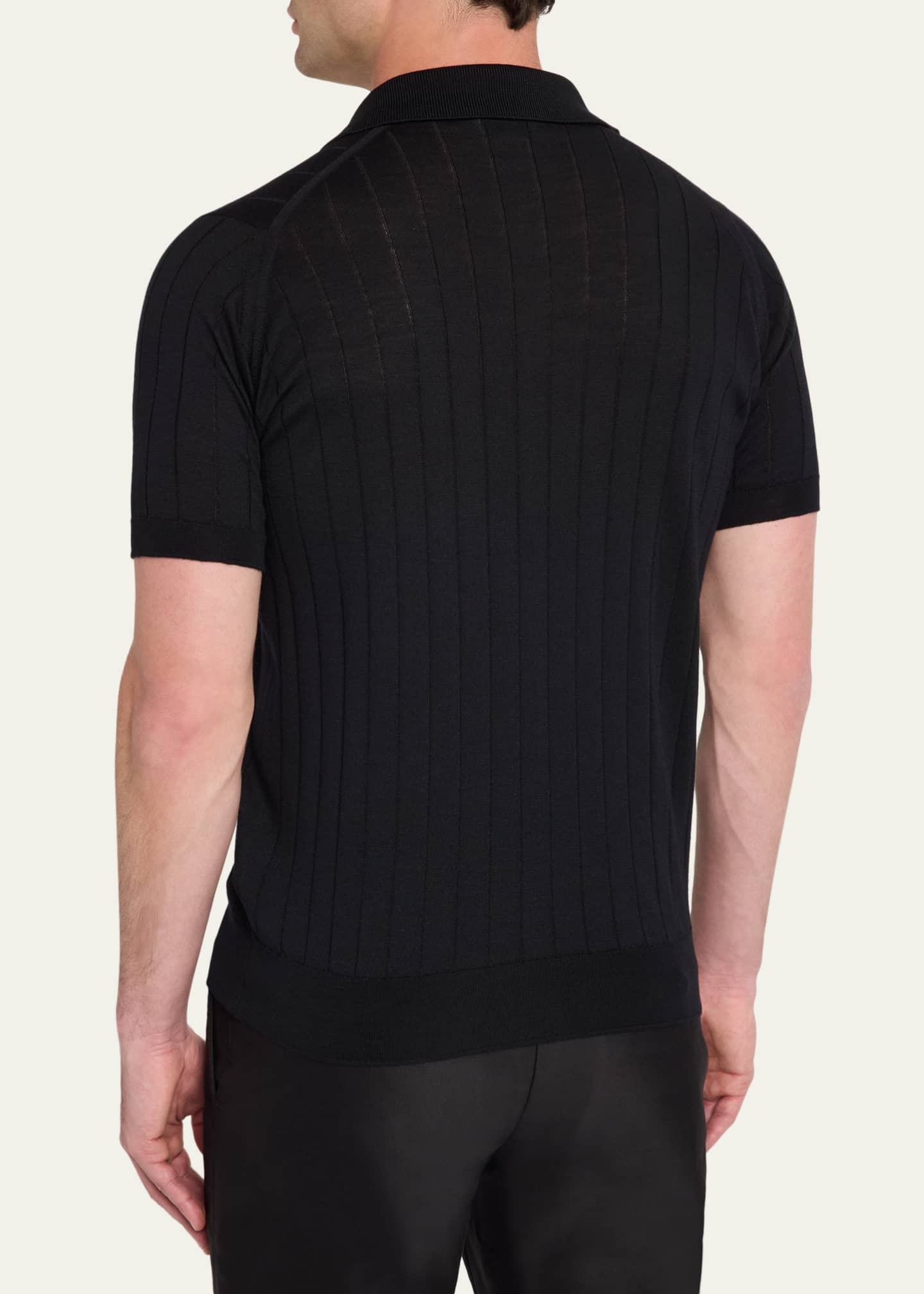 John Smedley Men's Wide Rib-Knit Merino Polo Shirt - Bergdorf Goodman