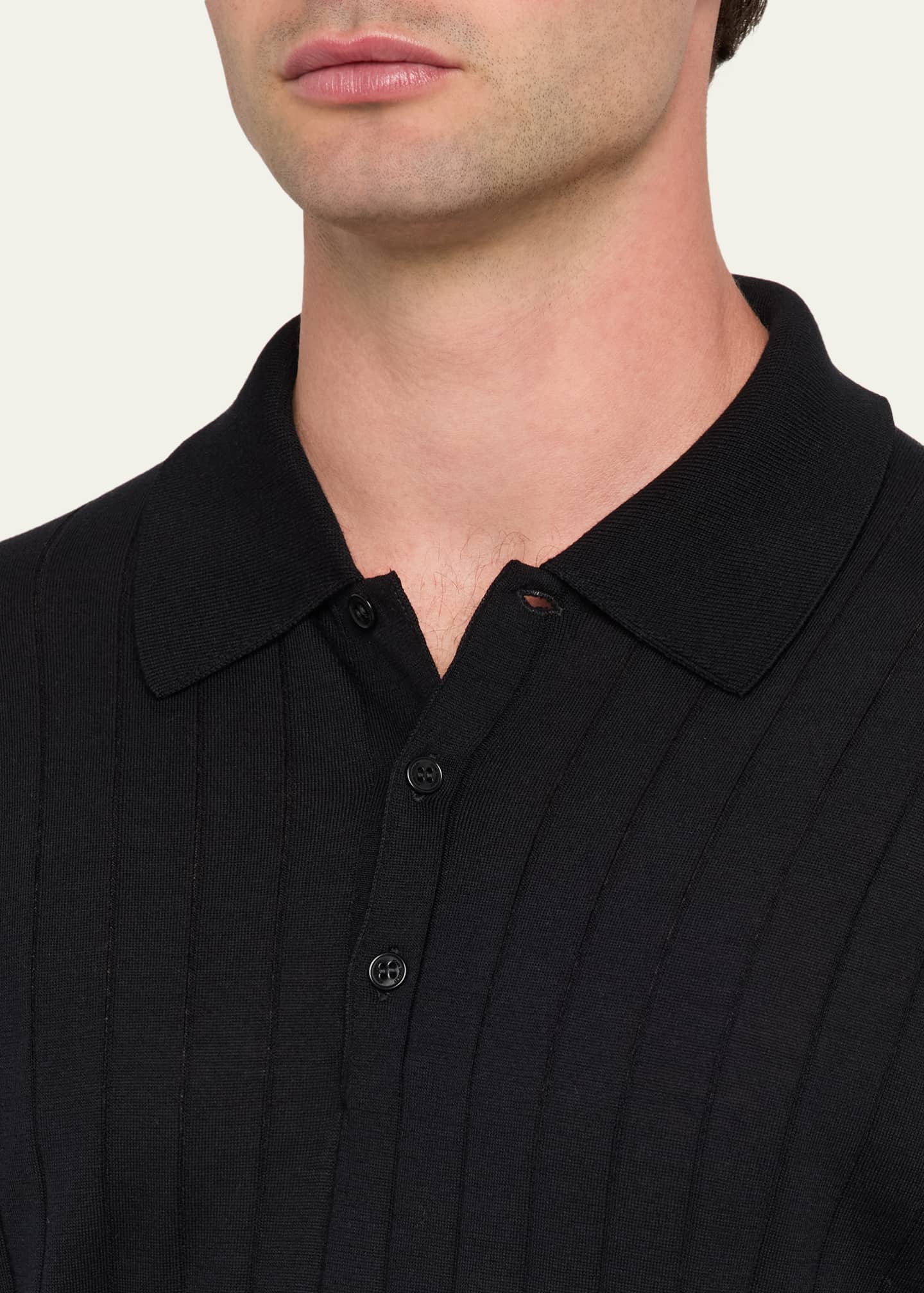 John Smedley Men's Wide Rib-Knit Merino Polo Shirt - Bergdorf Goodman