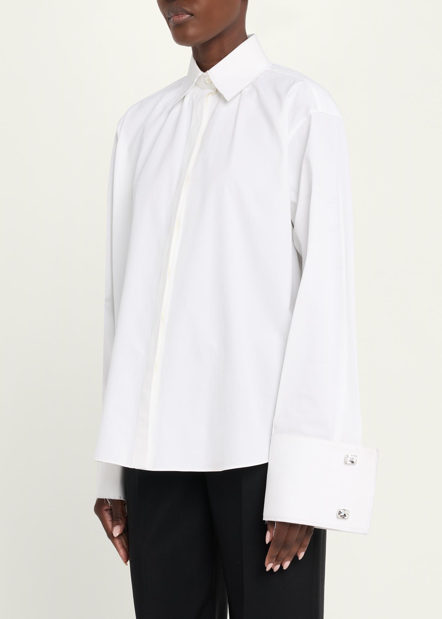 Michael Kors Collection Crystal-Cufflink Frayed Cotton Button-Down ...
