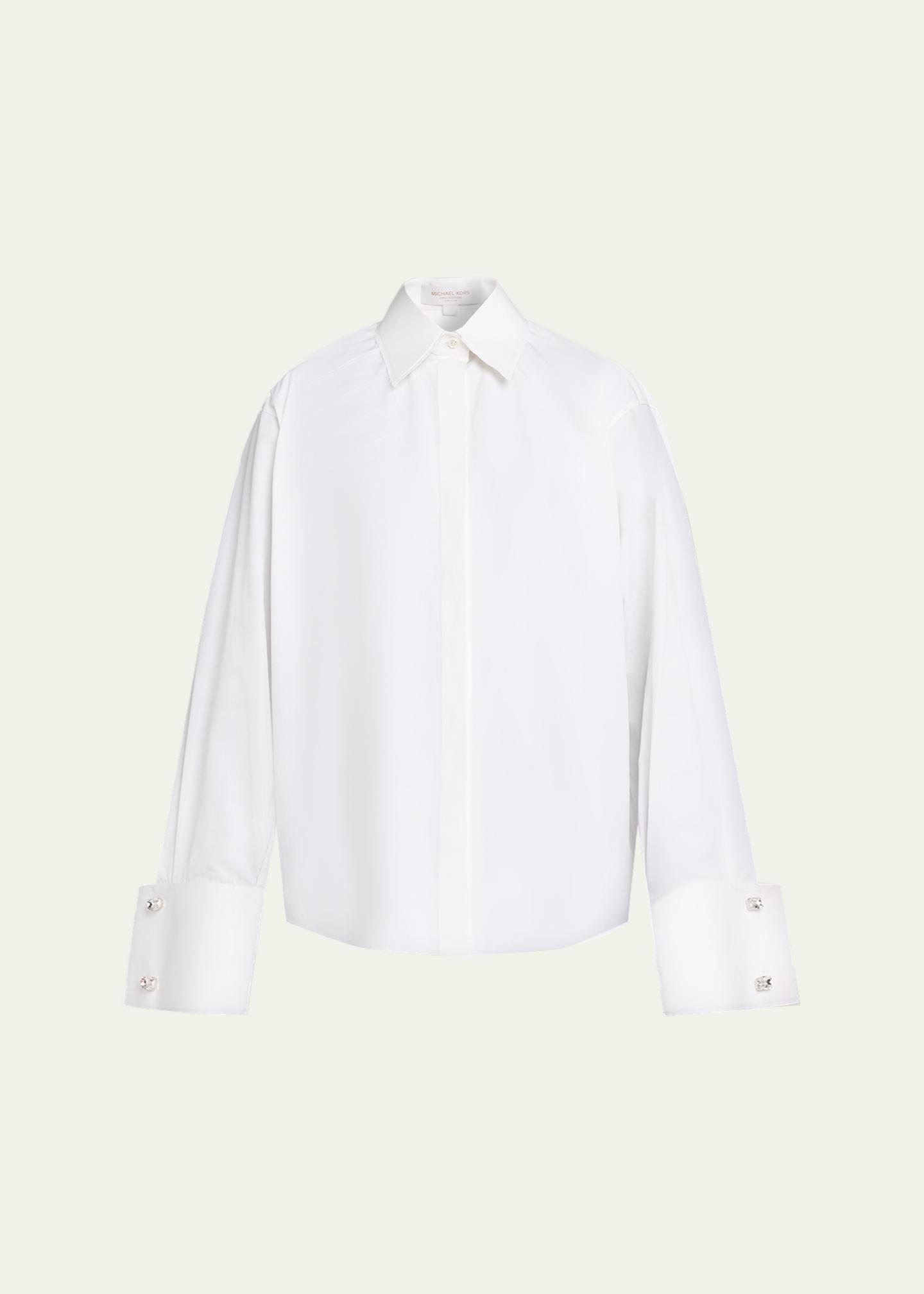Michael Kors Collection Crystal-Cufflink Frayed Cotton Button-Down ...