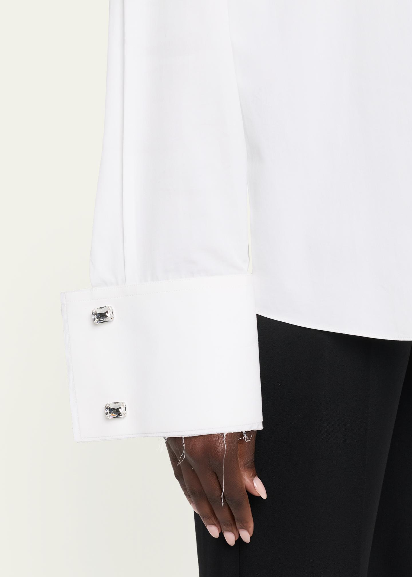 Michael Kors Collection Crystal-Cufflink Frayed Cotton Button-Down ...