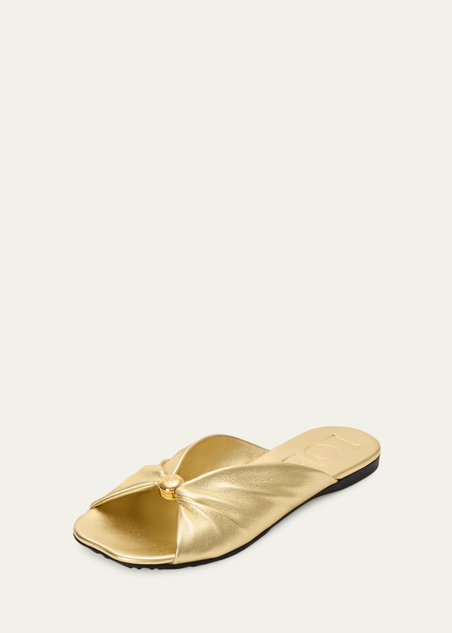 LOEWE バブル サンダル ペールイエロー LOEWE x Paula's Ibiza Pebble Soft Metallic Leather Slide Sandals