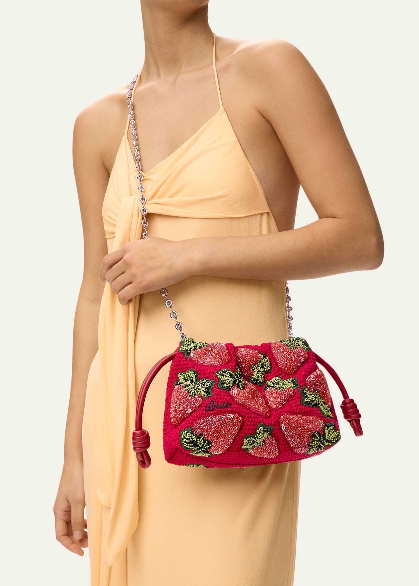 Loewe x Paula's Ibiza Strawberry-Beaded Crochet Clutch Bag